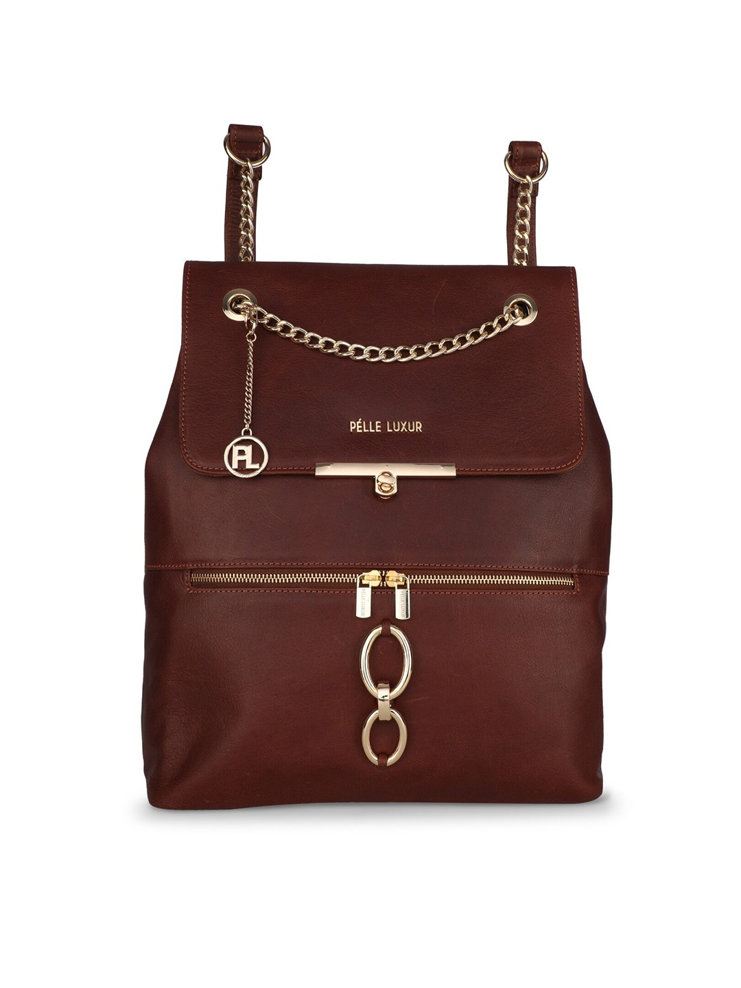 

PELLE LUXUR Women Brown & Gold-Toned Leather Backpack