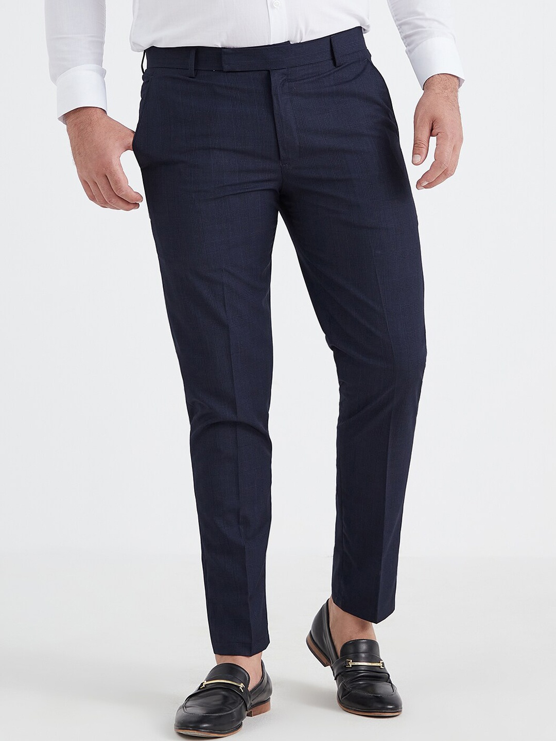 

MR BUTTON Men Navy Blue Slim Fit Casual Trouser