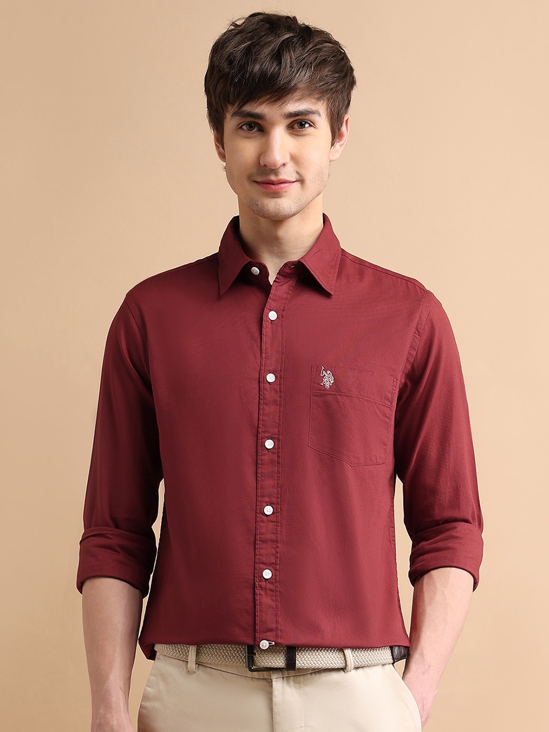 

U S Polo Assn Men Plus Size Red Cotton Casual Shirt