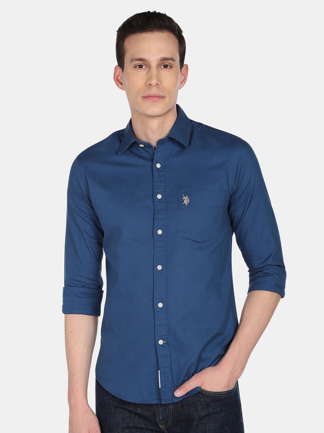 

U S Polo Assn Men Blue Casual Cotton Shirt