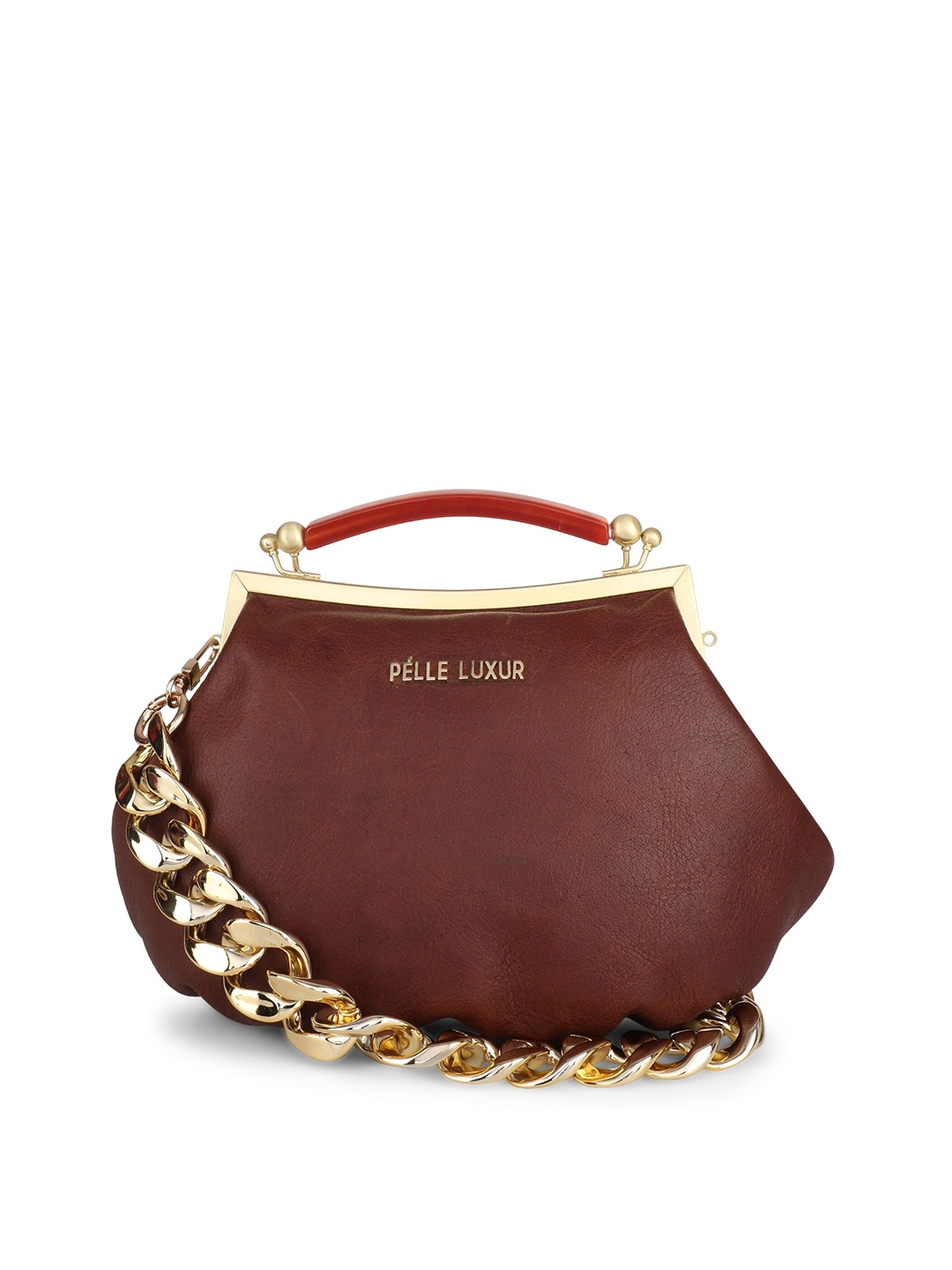

PELLE LUXUR Women Brown & Gold-Toned Sling Bag