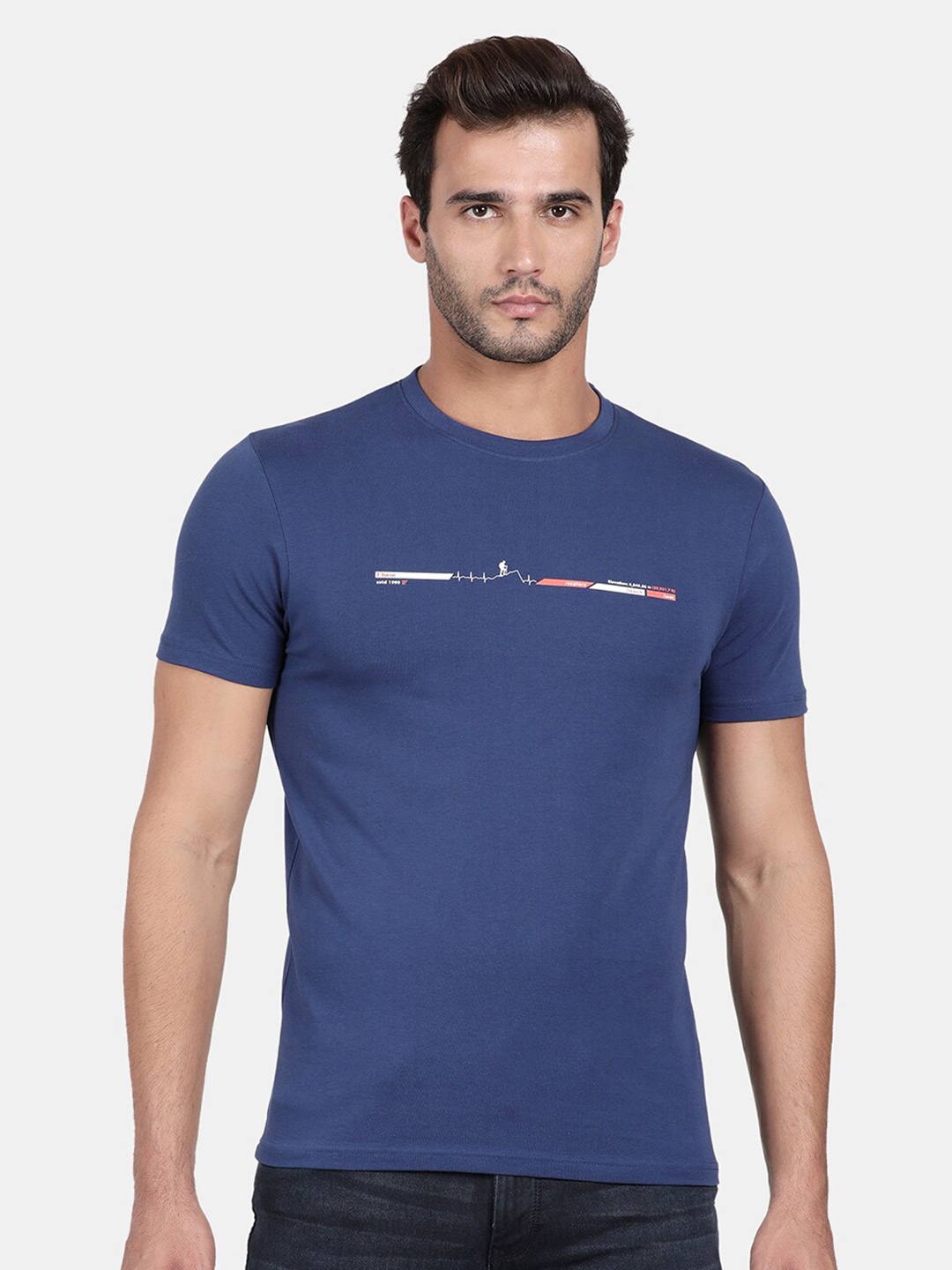 

t-base Men Blue Solid Cotton Slim Fit T-shirt