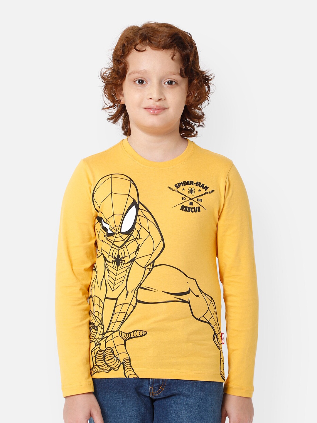 

PROTEENS Boys Mustard Yellow & Black Spider-Man Printed T-shirt