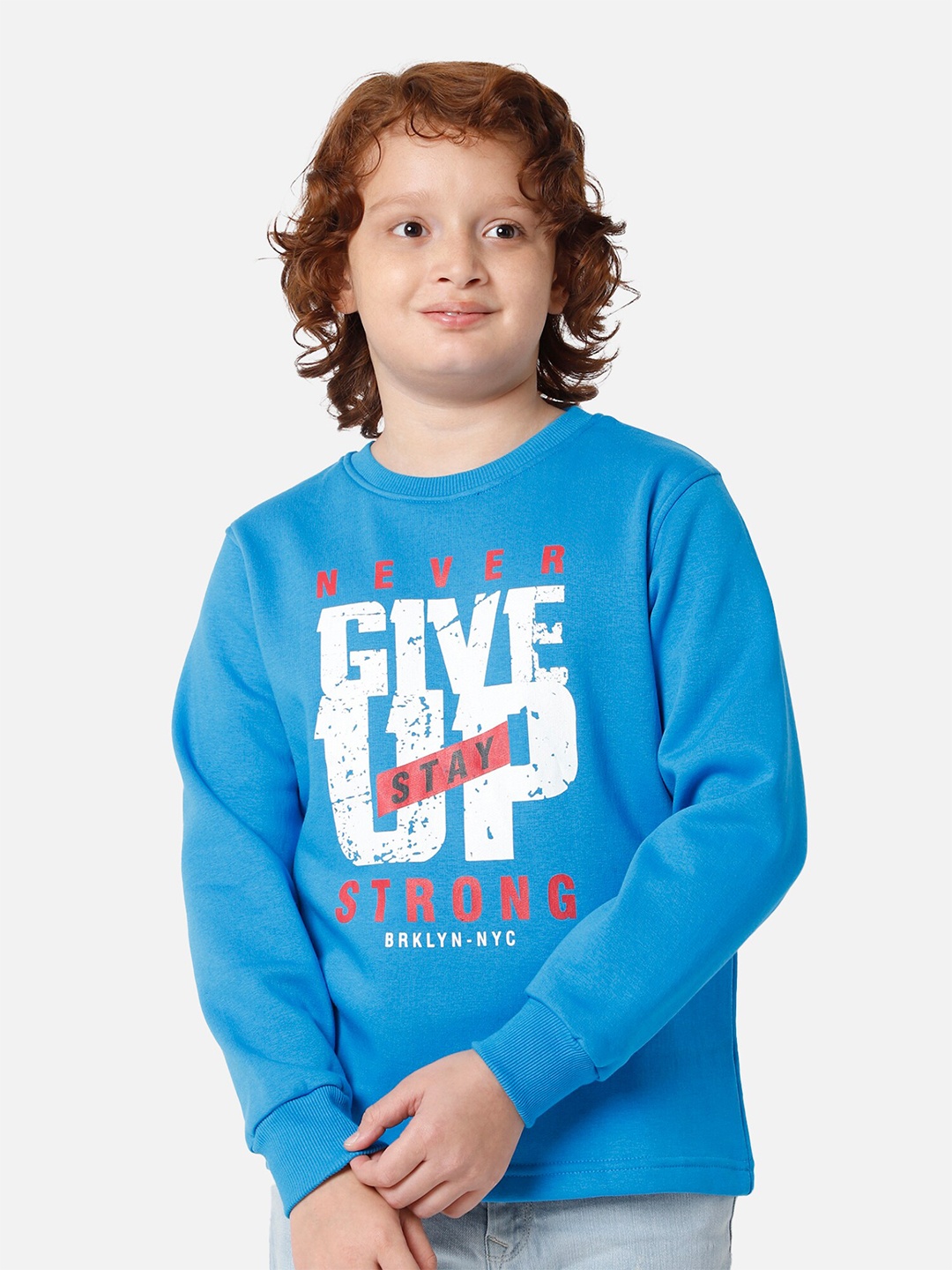 

PROTEENS Boys Blue Typography Printed Round Neck Long Sleeves T-shirt