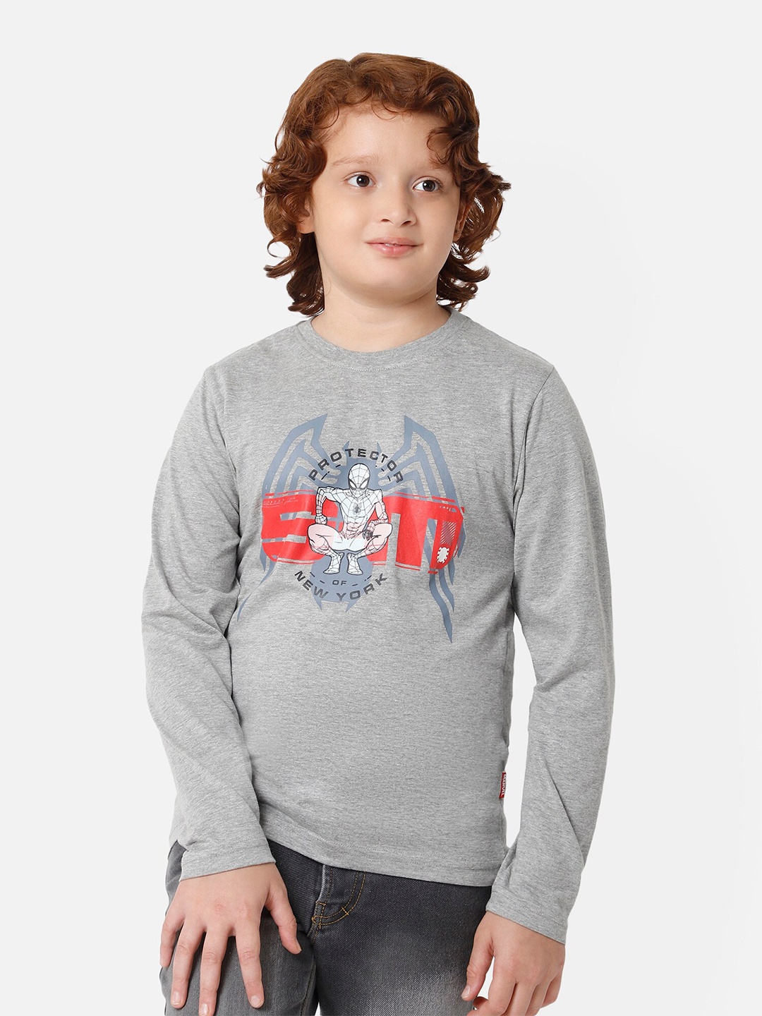 

PROTEENS Boys Grey Melange & Red Spider-Man Printed T-shirt