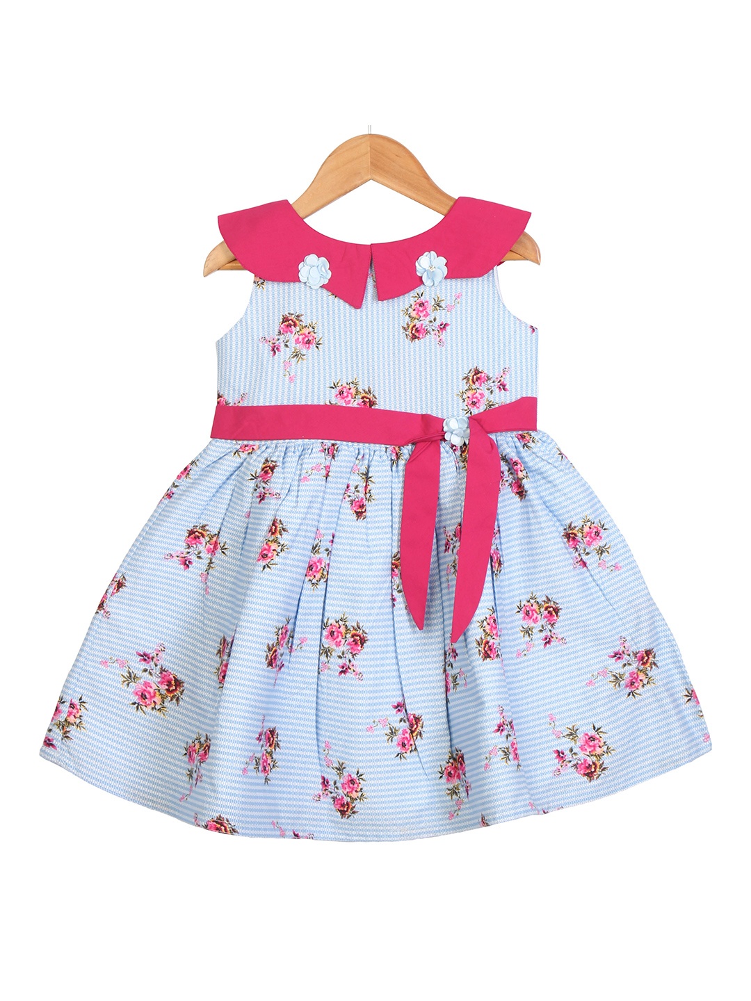 

Enfance Girls Blue & Pink Floral Printed Midi Dress