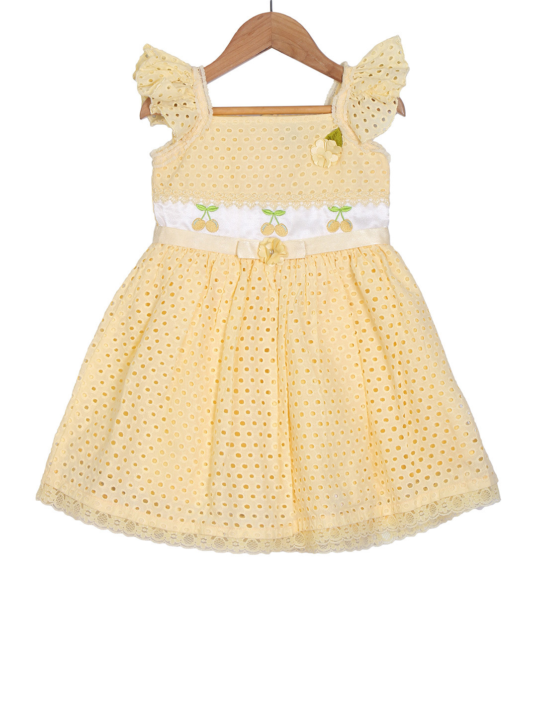 

Enfance Girls Yellow Self Design Dress