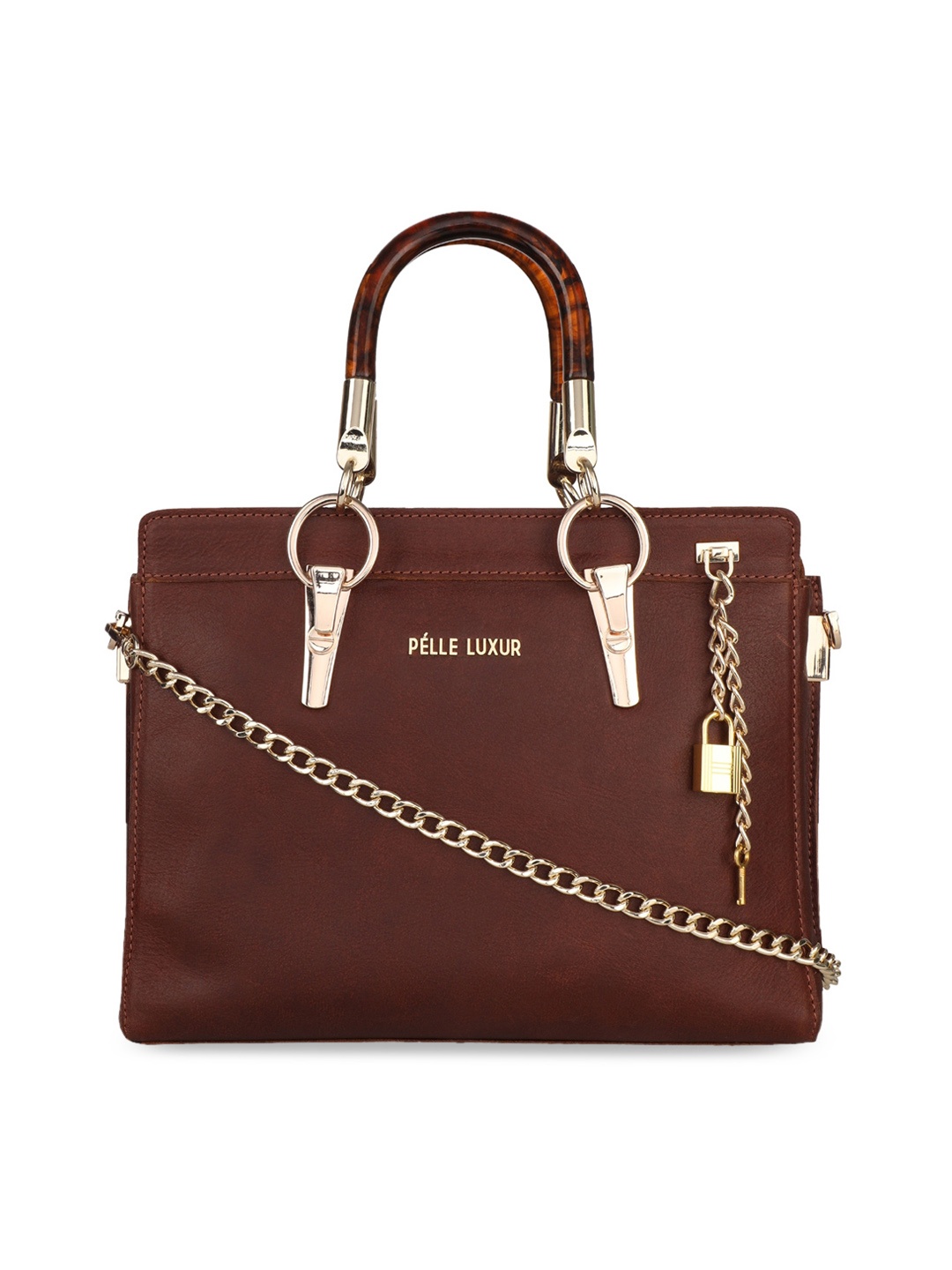 

PELLE LUXUR Brown Leather Structured Shoulder Bag
