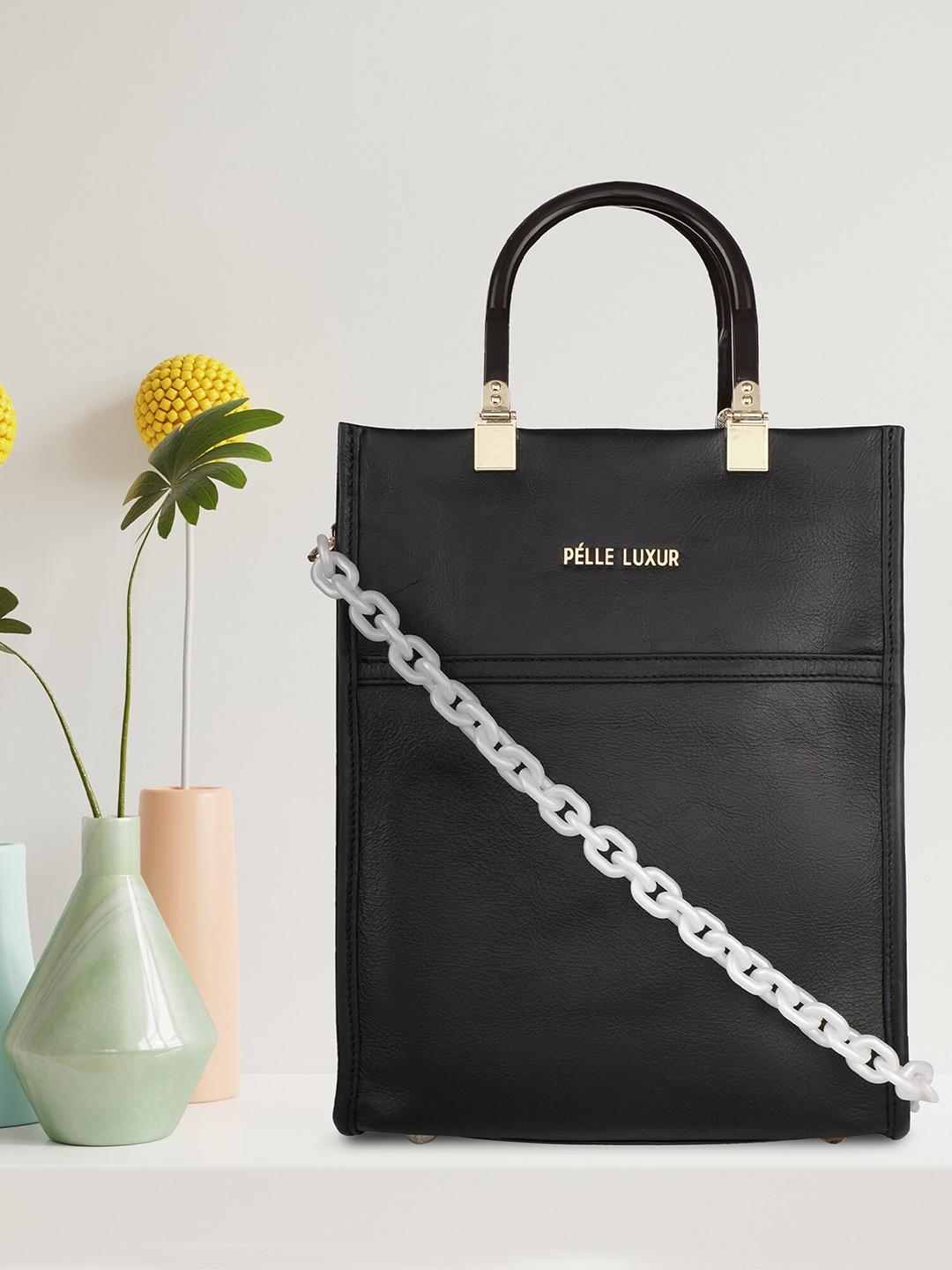

PELLE LUXUR Black Leather Oversized Structured Shoulder Bag