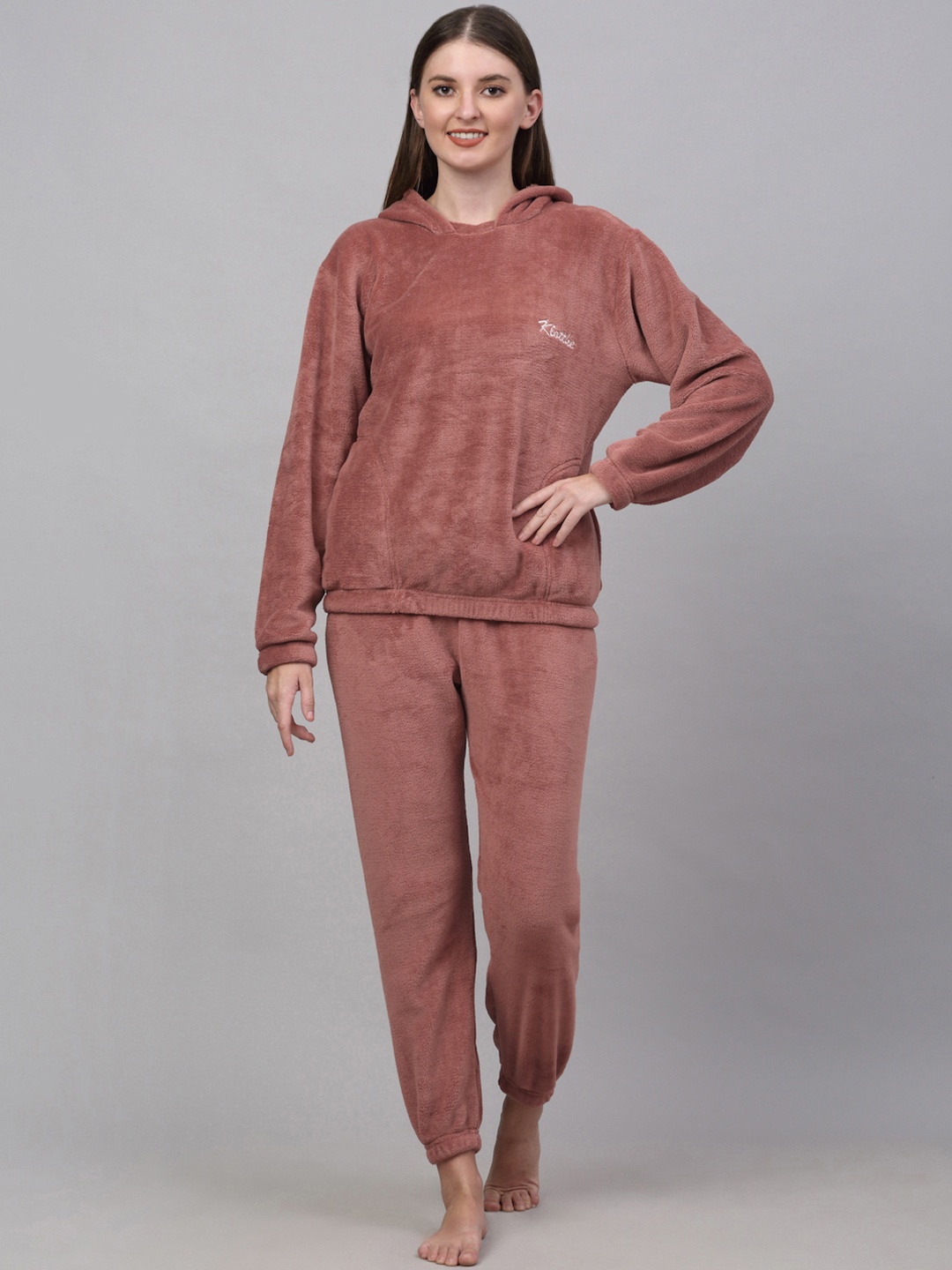 

KLOTTHE Women Wool Hooded Nightsuit, Rust