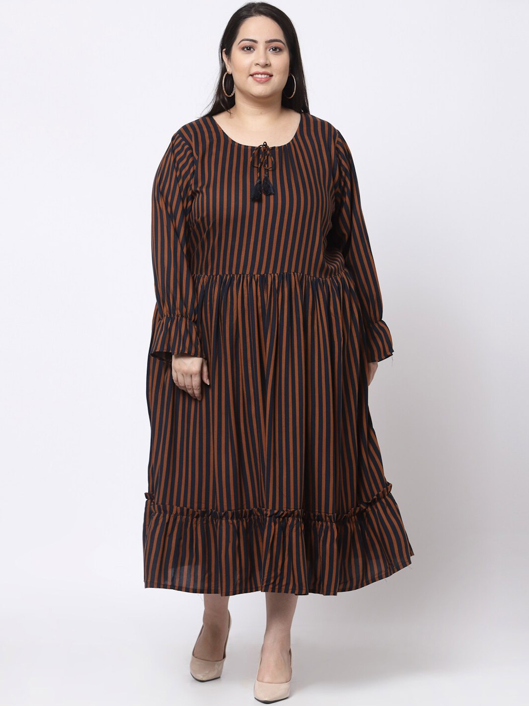 

KLOTTHE Brown Striped Midi Dress