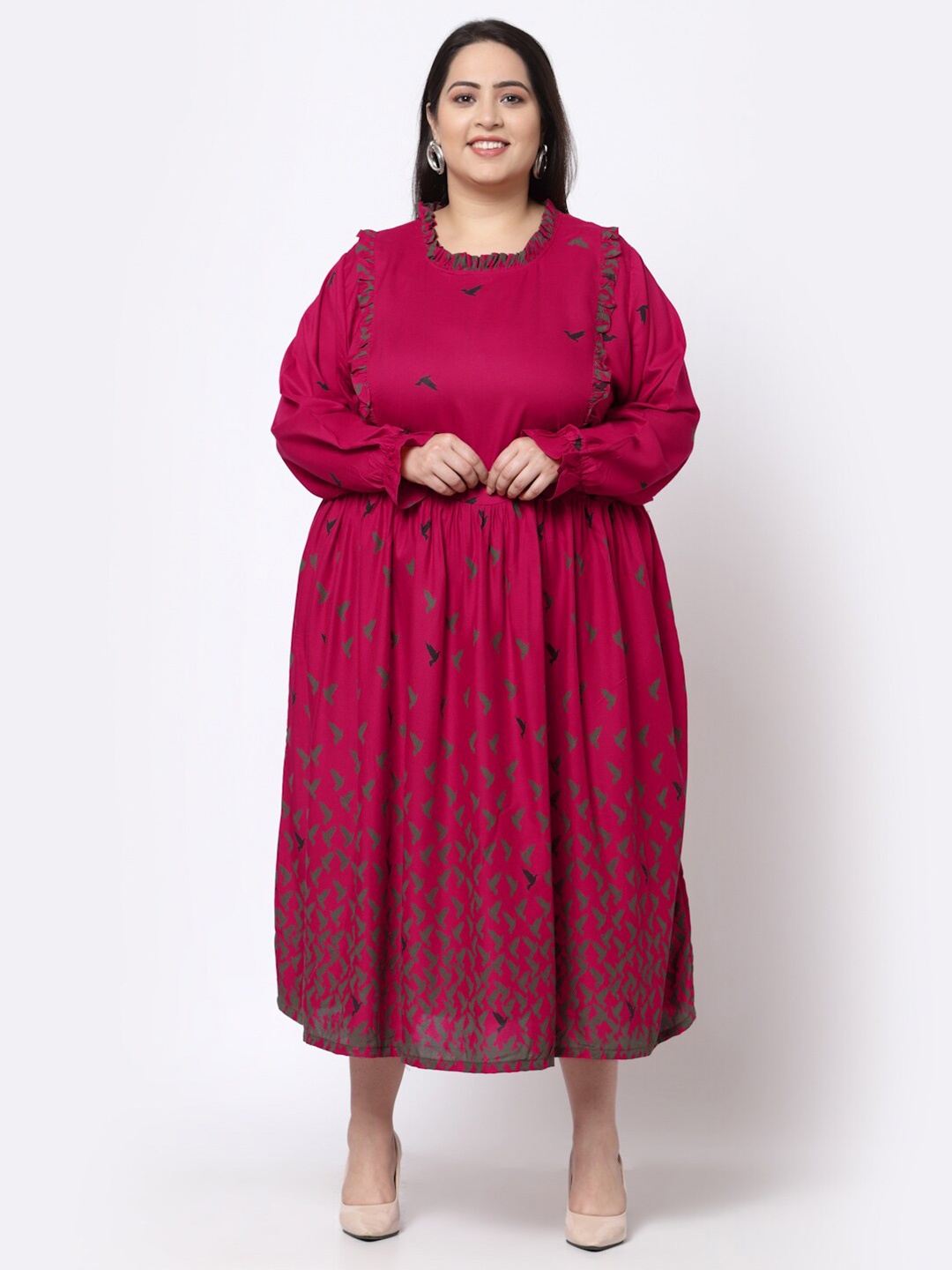 

KLOTTHE Plus Size Women Red Printed Cotton Midi Dress