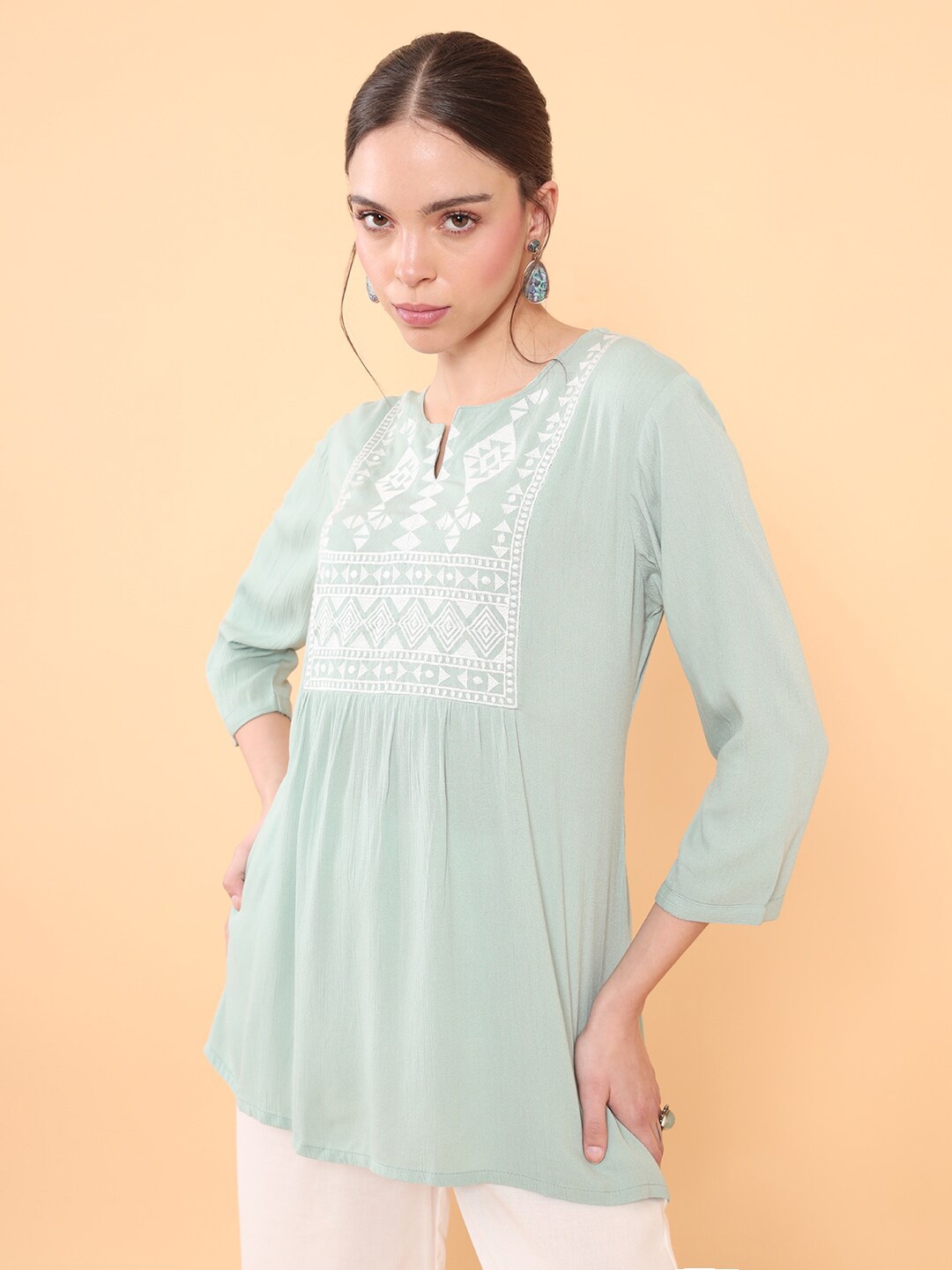 

Soch Green & White Embroidered Tunic