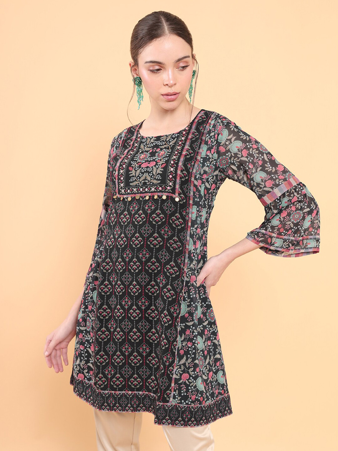 

Soch Black & Blue Printed A-Line Tunic