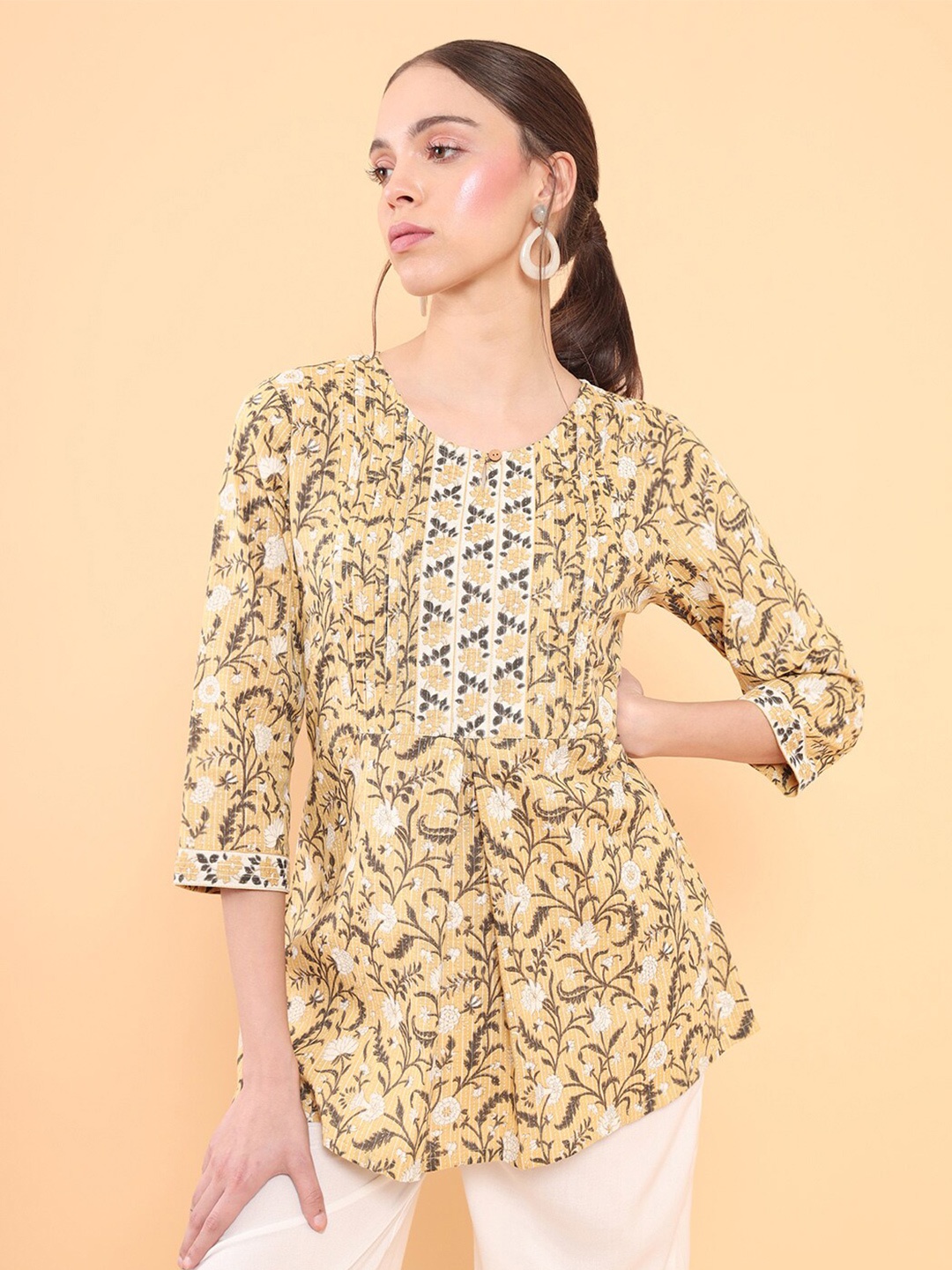 

Soch Mustard Printed Cotton Tunic