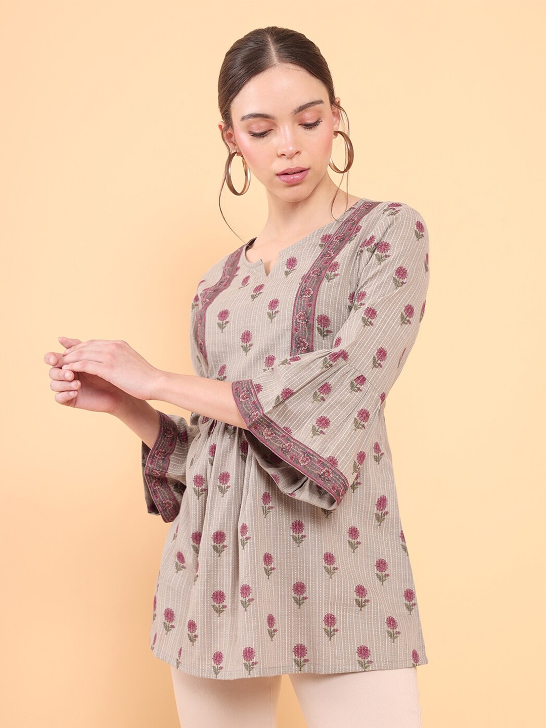 

Soch Grey & Pink Printed Cotton Tunic