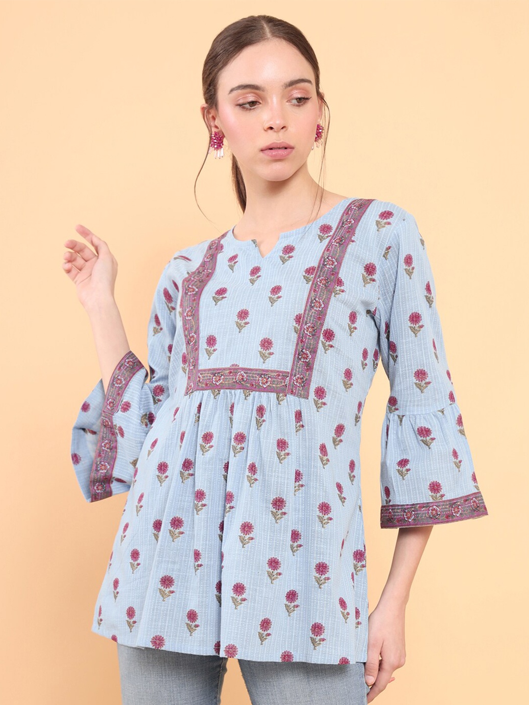 

Soch Women Blue & Pink Printed Cotton Tunic