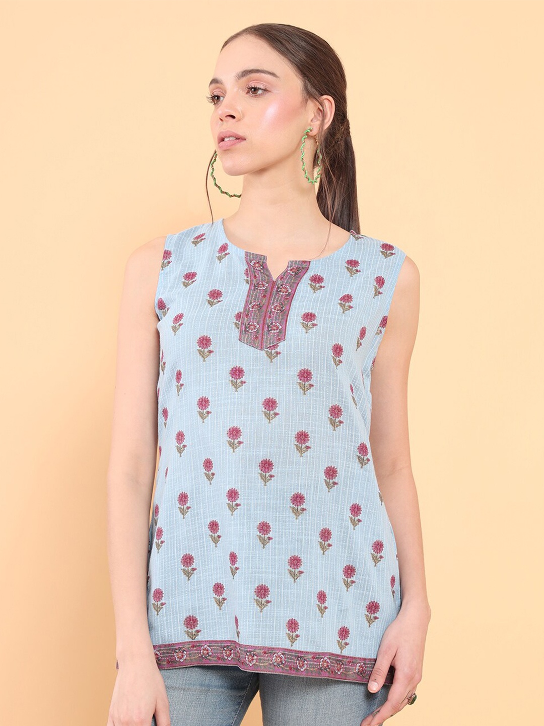 

Soch Blue & Pink Printed Cotton Tunic