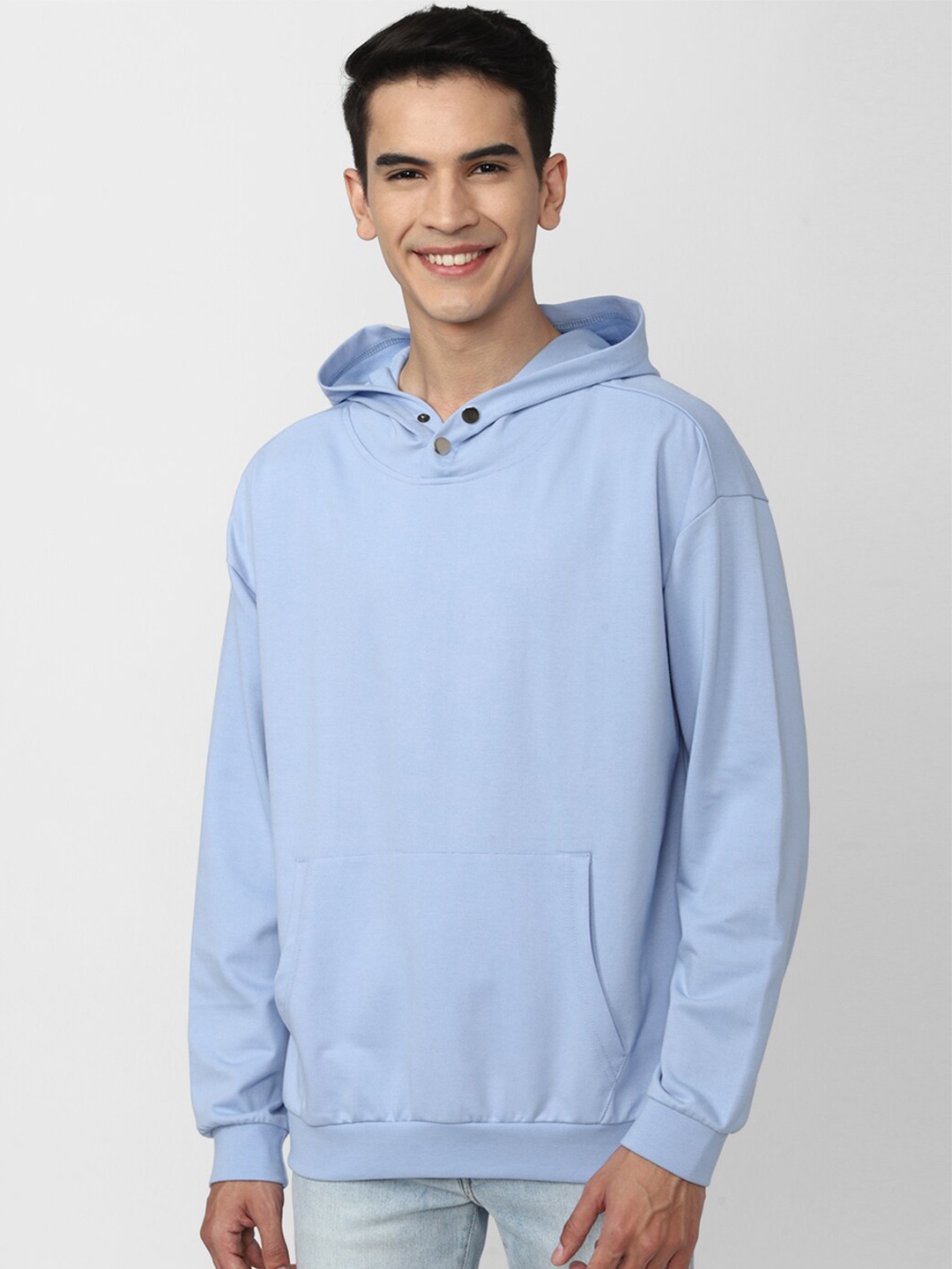 

FOREVER 21 Men Blue Hooded Pullover Sweatshirt