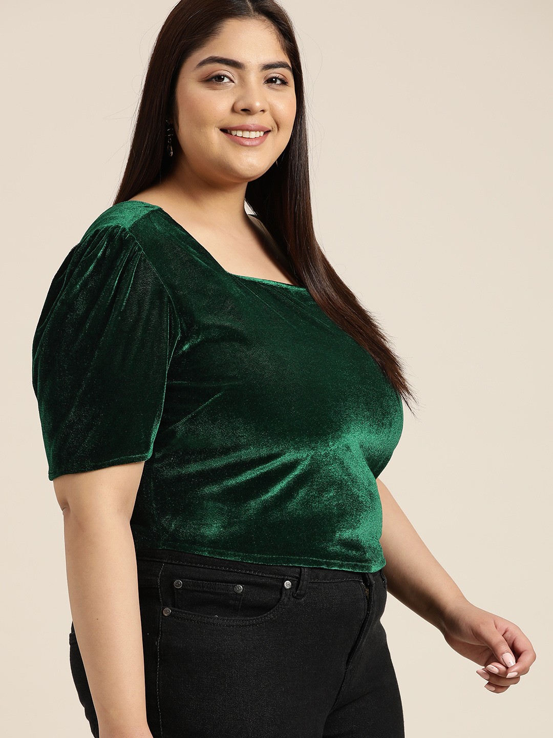 

Sztori Plus Size Velvet Crop Top, Green