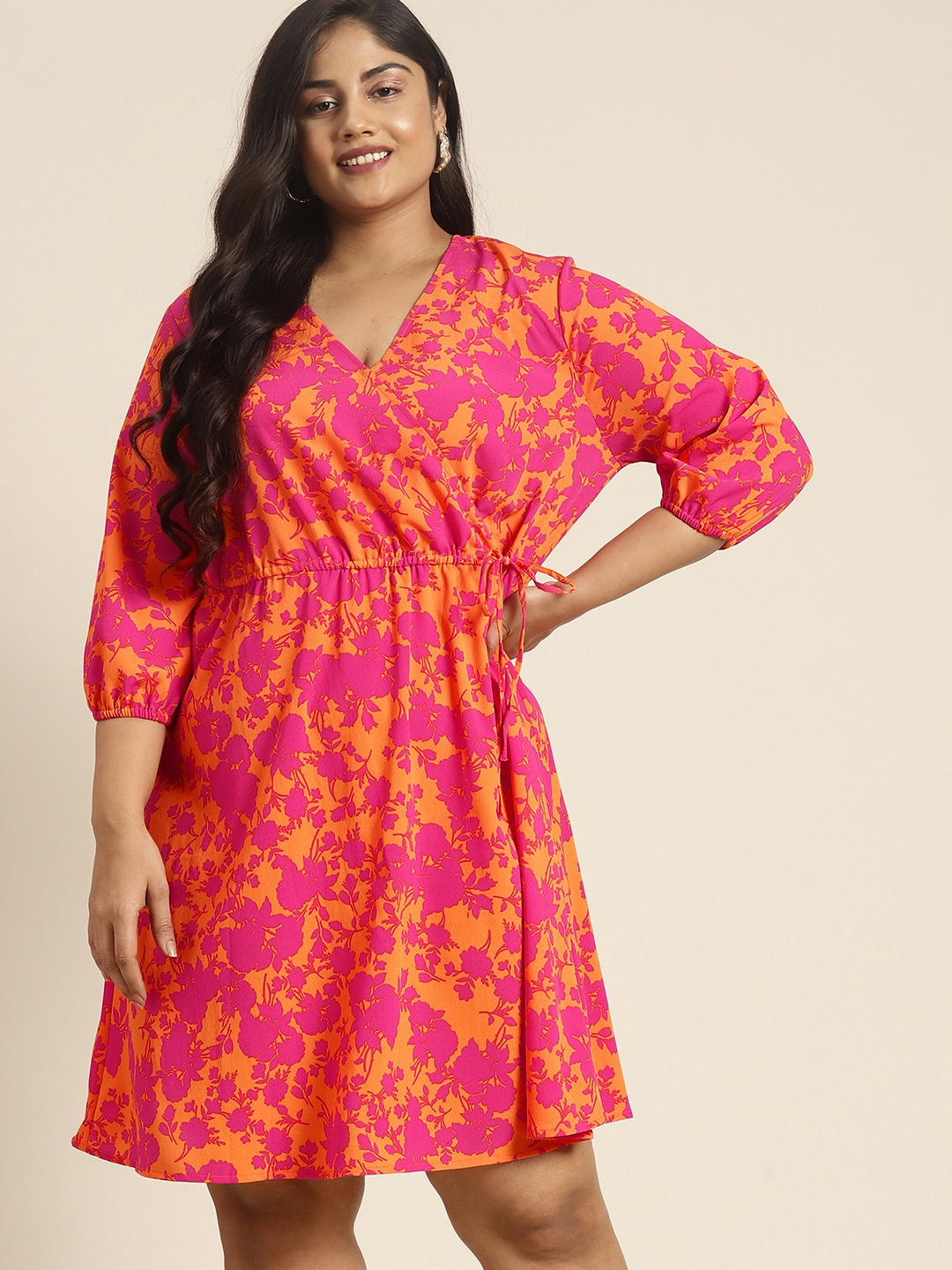 

Sztori Plus Size Floral Print Wrap Dress, Orange