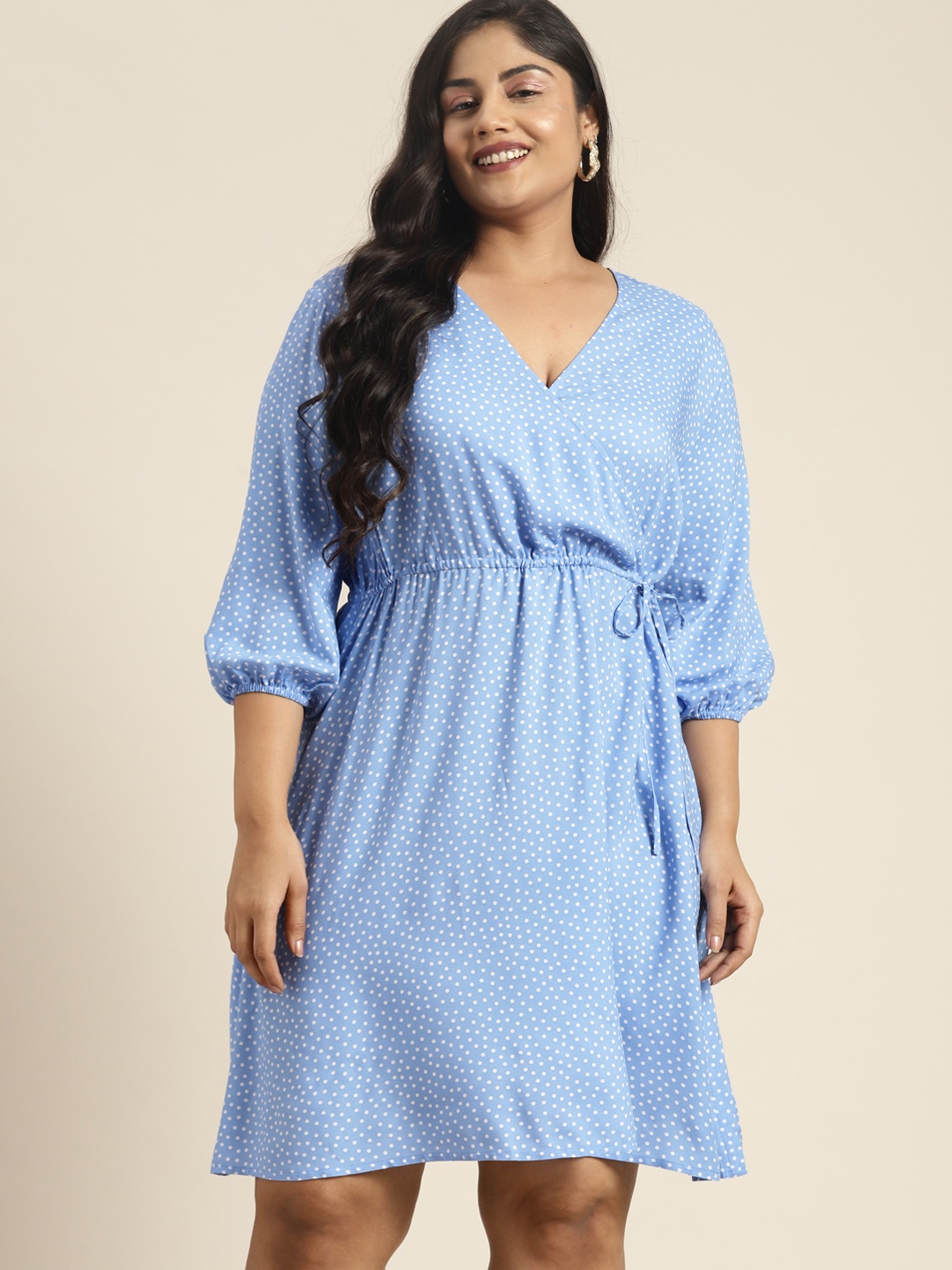 

Sztori Plus Size Polka Dot Print Wrap Dress, Blue