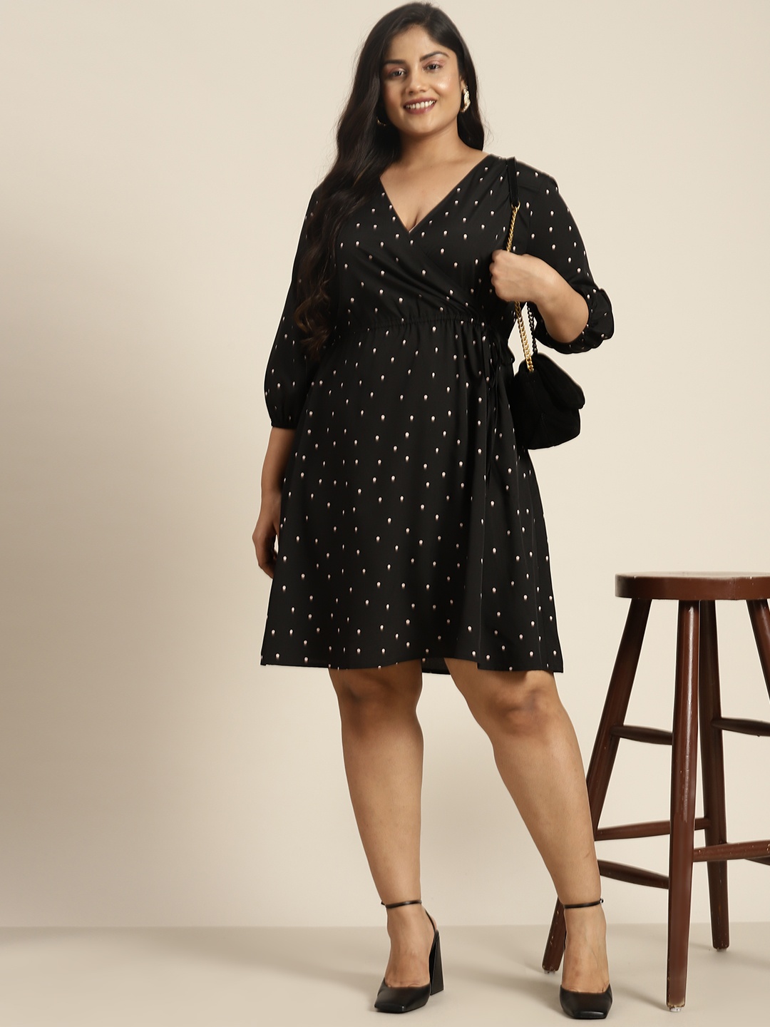 

Sztori Plus Size Polka Dot Print Wrap Dress, Black