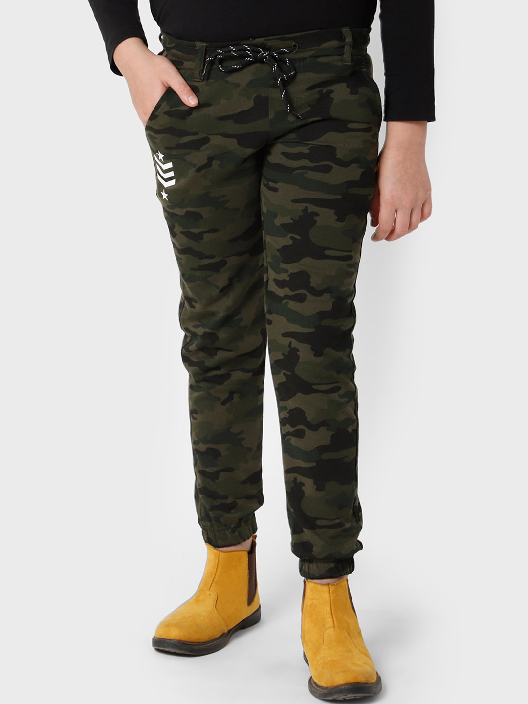 

PROTEENS Boys Green Camouflage Printed Cotton Joggers