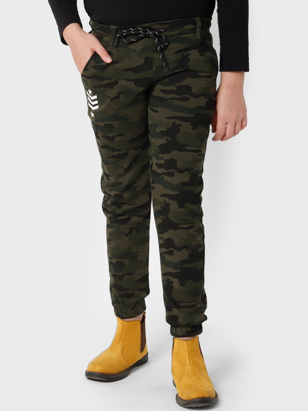 

PROTEENS Boys Olive Green Camouflage Printed Cotton Joggers