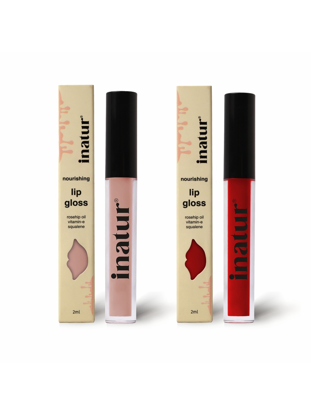 

Inatur Pack of 2 Lip Gloss 1.6ml each - Angelic and Hottie, Pink