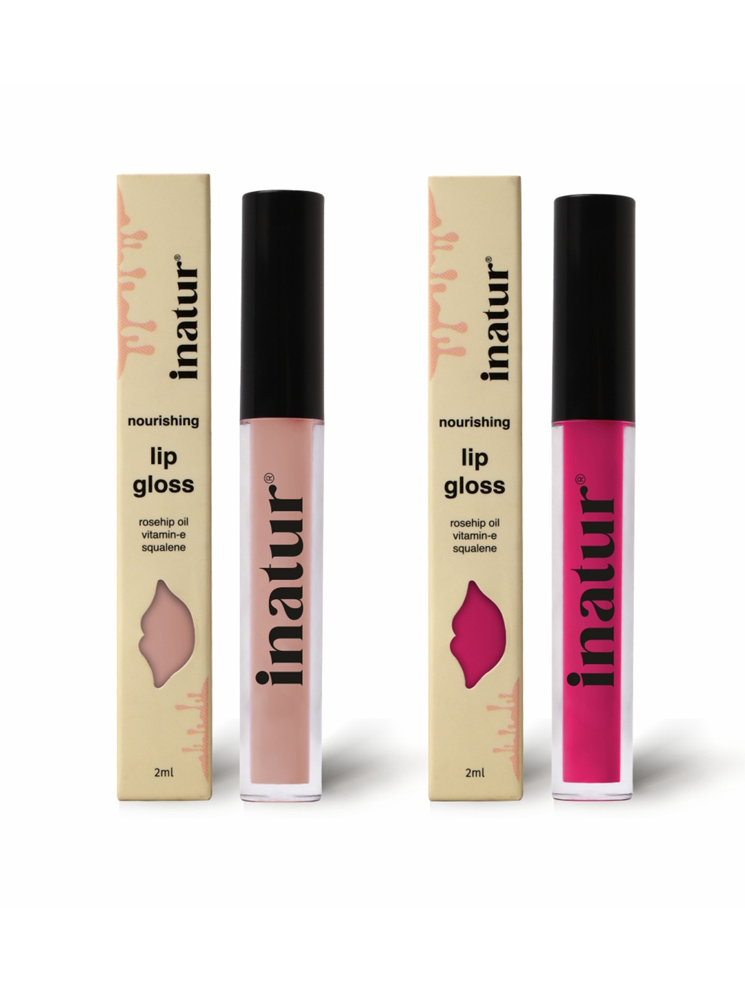 

Inatur Set of 2 Lip Gloss 1.6ml each - Angelic and Attitude, Pink
