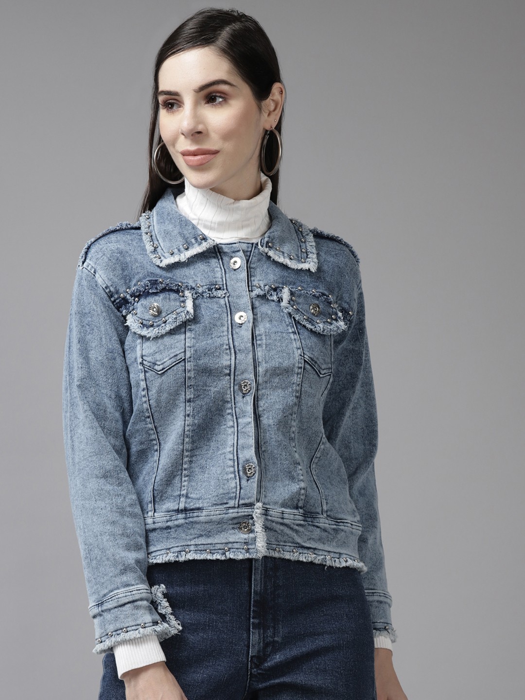 

Aarika Women Blue Washed Lightweight Denim Jacket