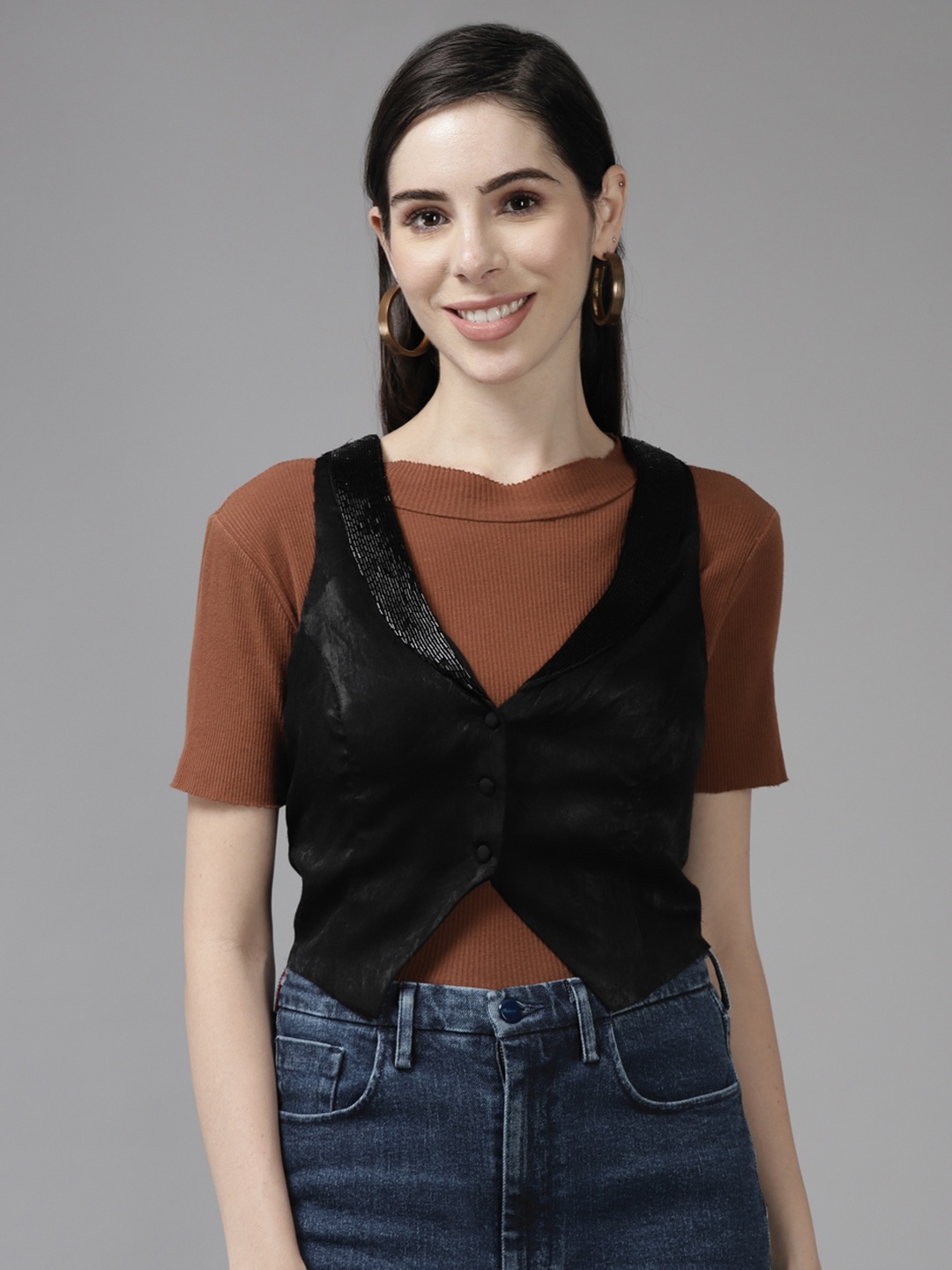 

Aarika Women Black Lightweight Crop Tailored Jacket