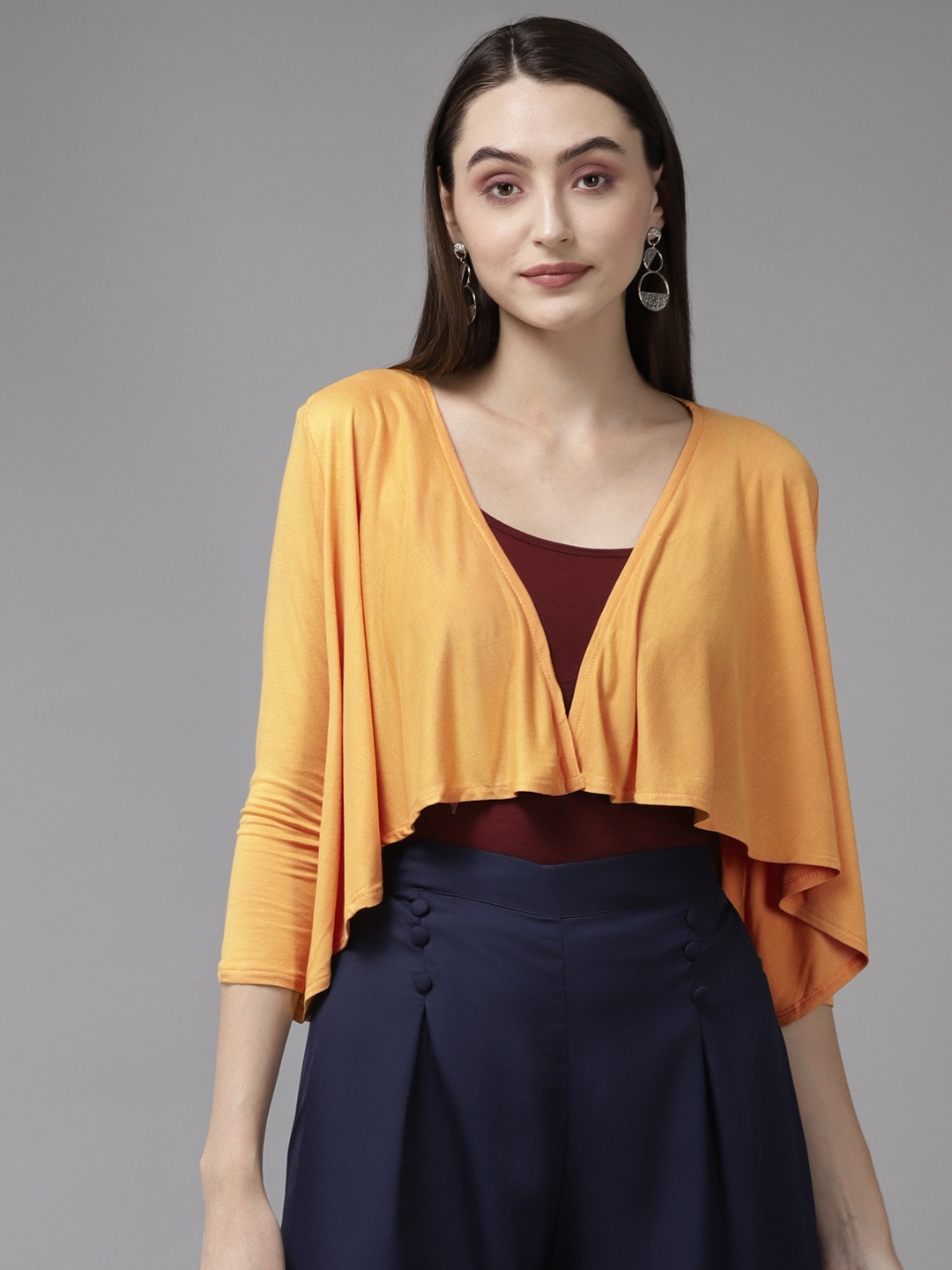 

Aarika Women Gold-Toned Lightweight Crop Open Front Jacket