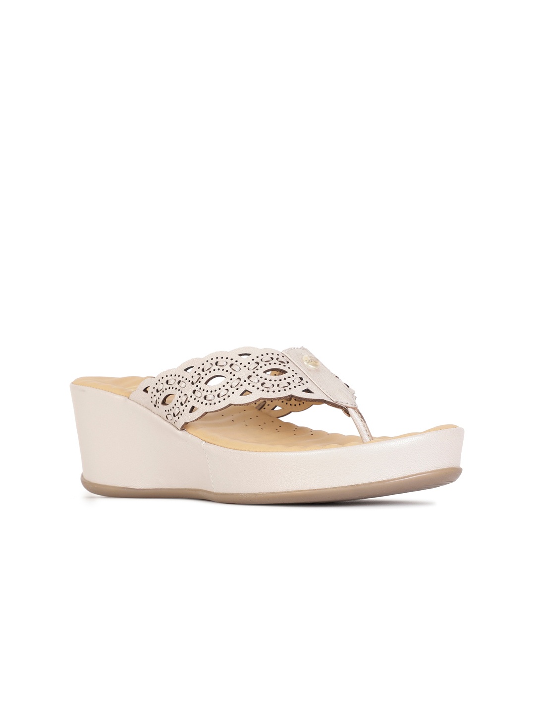 

Scholl Off White Leather Wedge Sandals with Laser Cuts