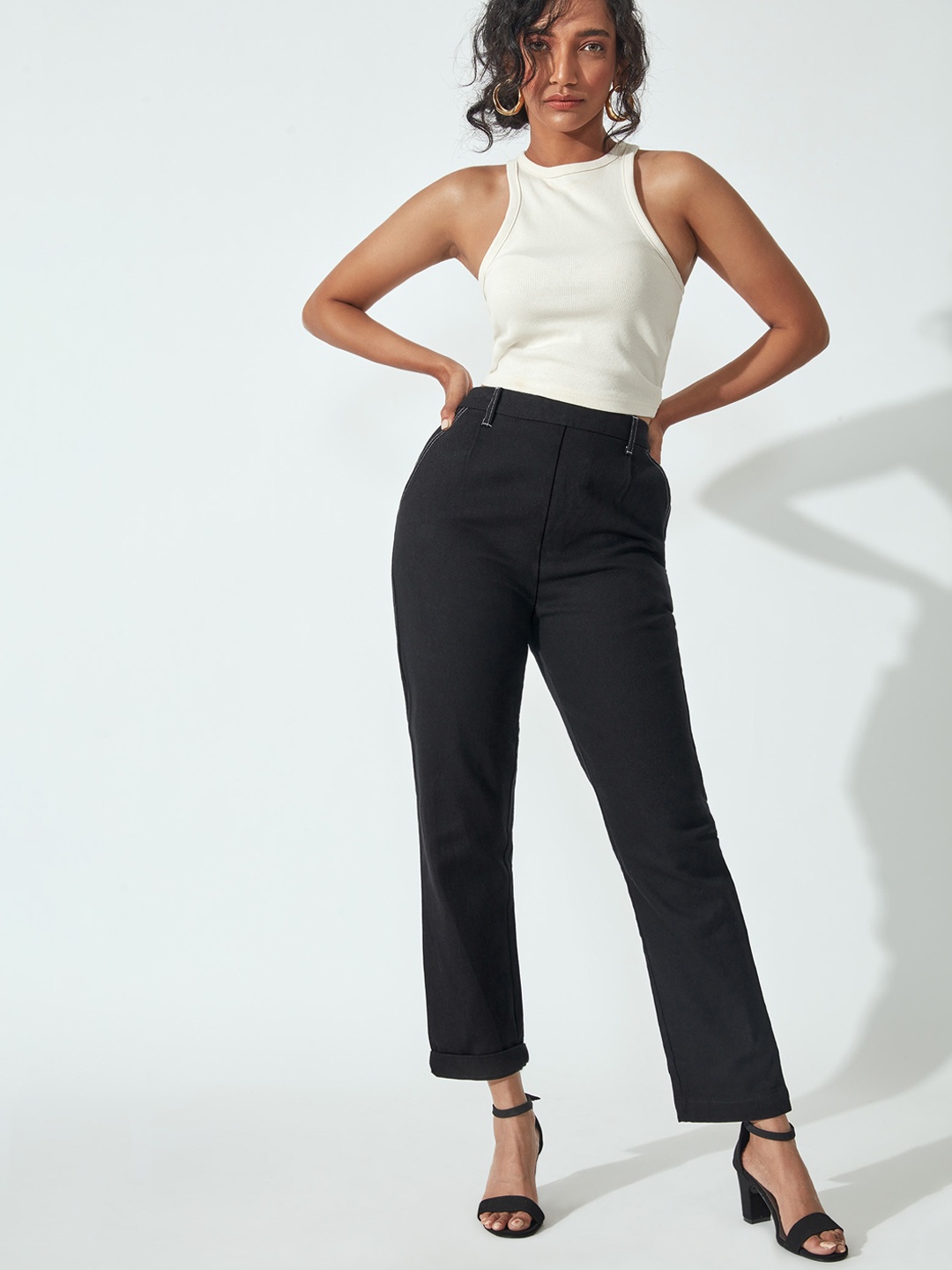 

The Label Life Women Black Straight Fit High-Rise Trouser