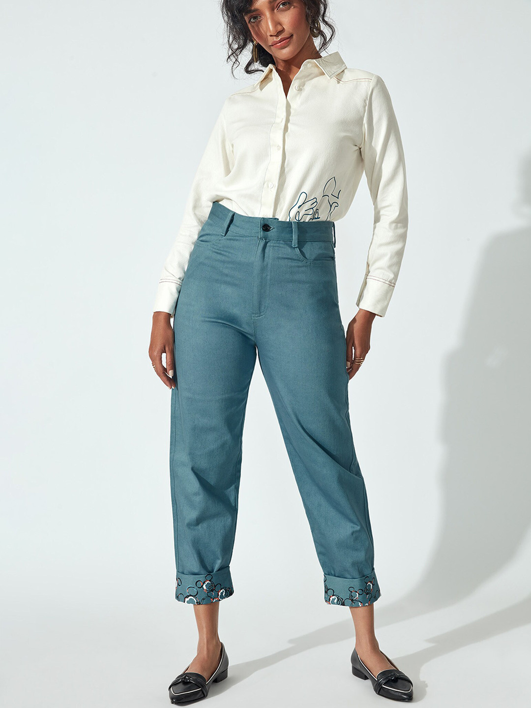 

The Label Life Women Blue Straight Fit High-Rise Trousers