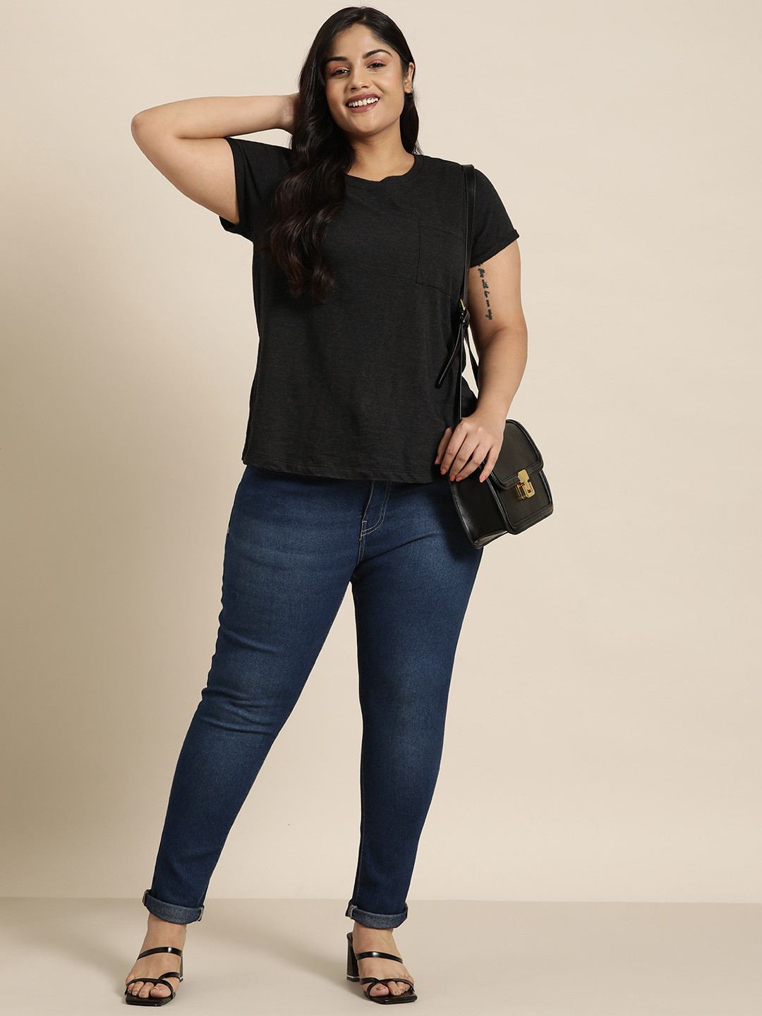 

Sztori Women Plus Size Skinny Fit Light Fade Stretchable Jeans with Tummy Tucker, Navy blue