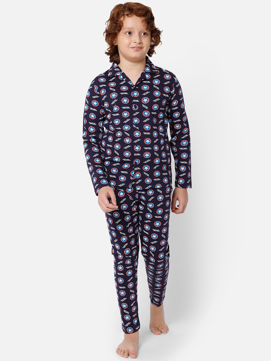 

PROTEENS Boys Navy Blue & White Captain America Printed Night suit