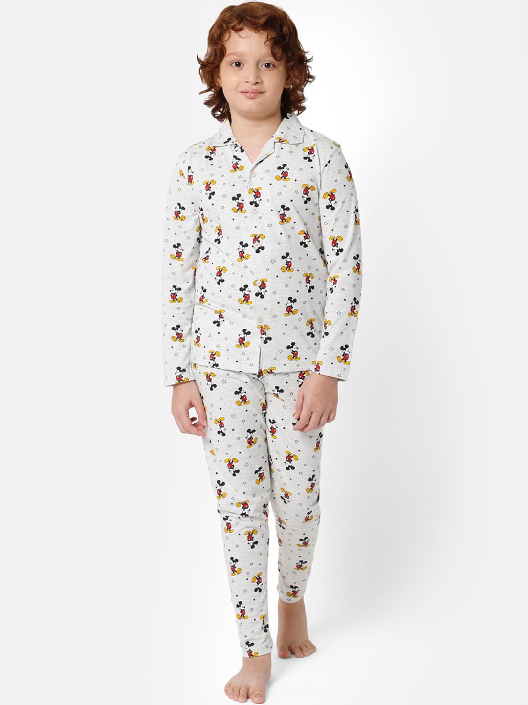 

PROTEENS Boys Grey Melange & Red Printed Night suit