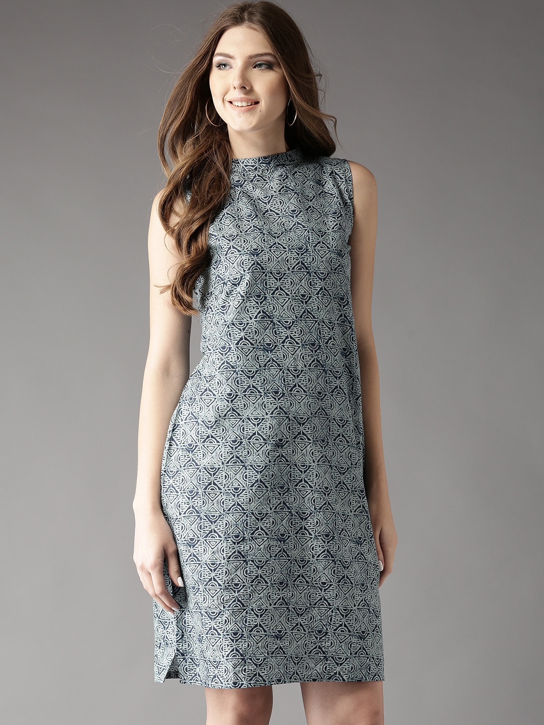 

HERE&NOW Women Blue Printed A-Line Dress