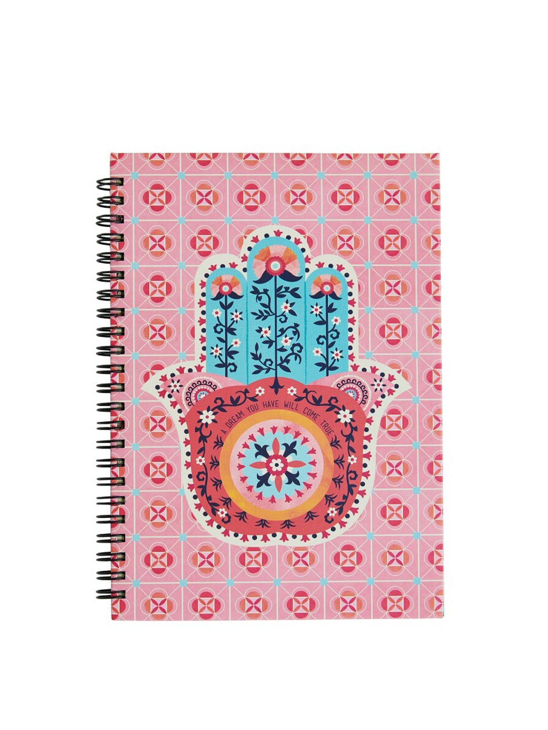 

Chumbak Pink & Blue Hamsa Printed Spiral Notebook