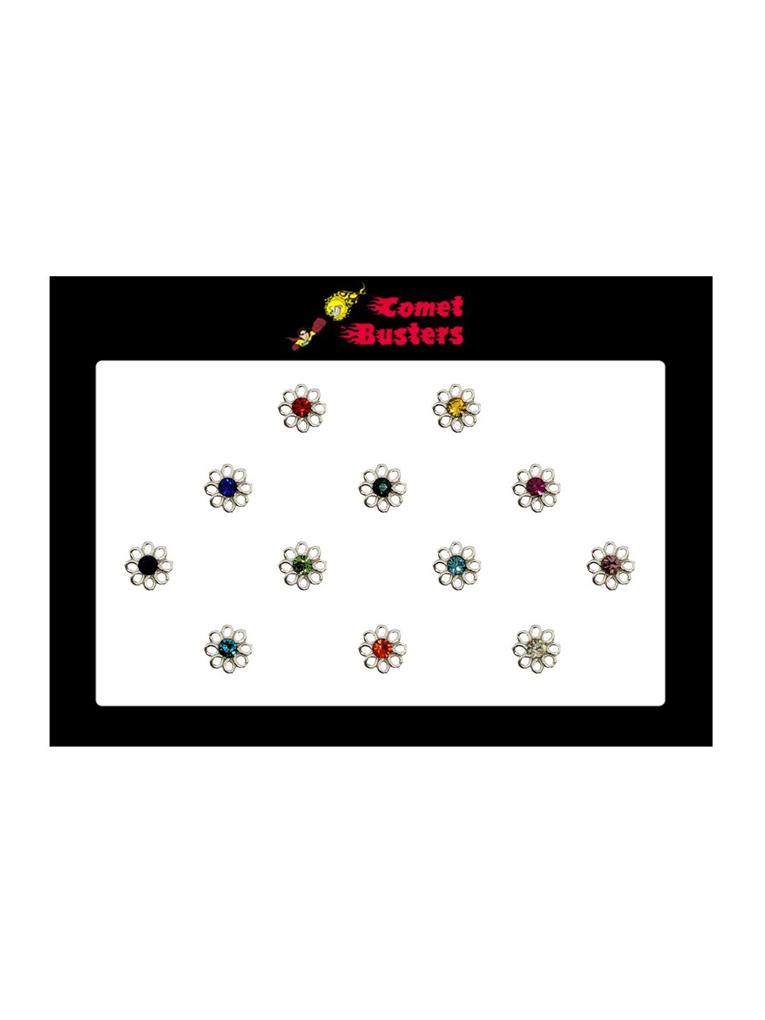 

Comet Busters 12 Pcs Embellished Reusable Designer Bindis - Multicoloured, Multi