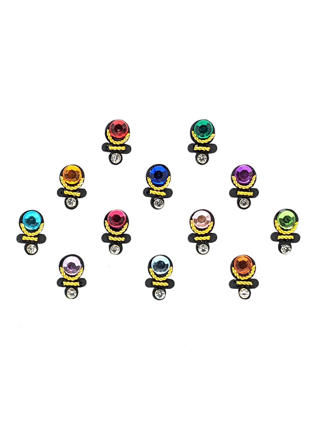 

Comet Busters 12 Pcs Embellished Reusable Designer Bindis - Multicoloured, Multi