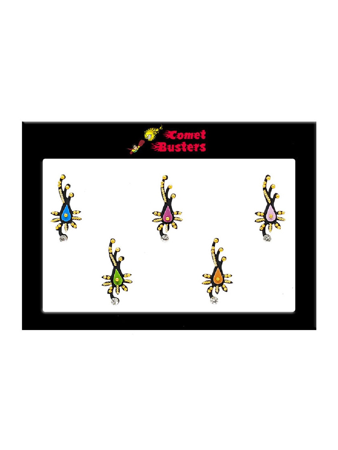 

Comet Busters 5 Pcs Embellished Reusable Designer Bindis - Multicoloured, Multi