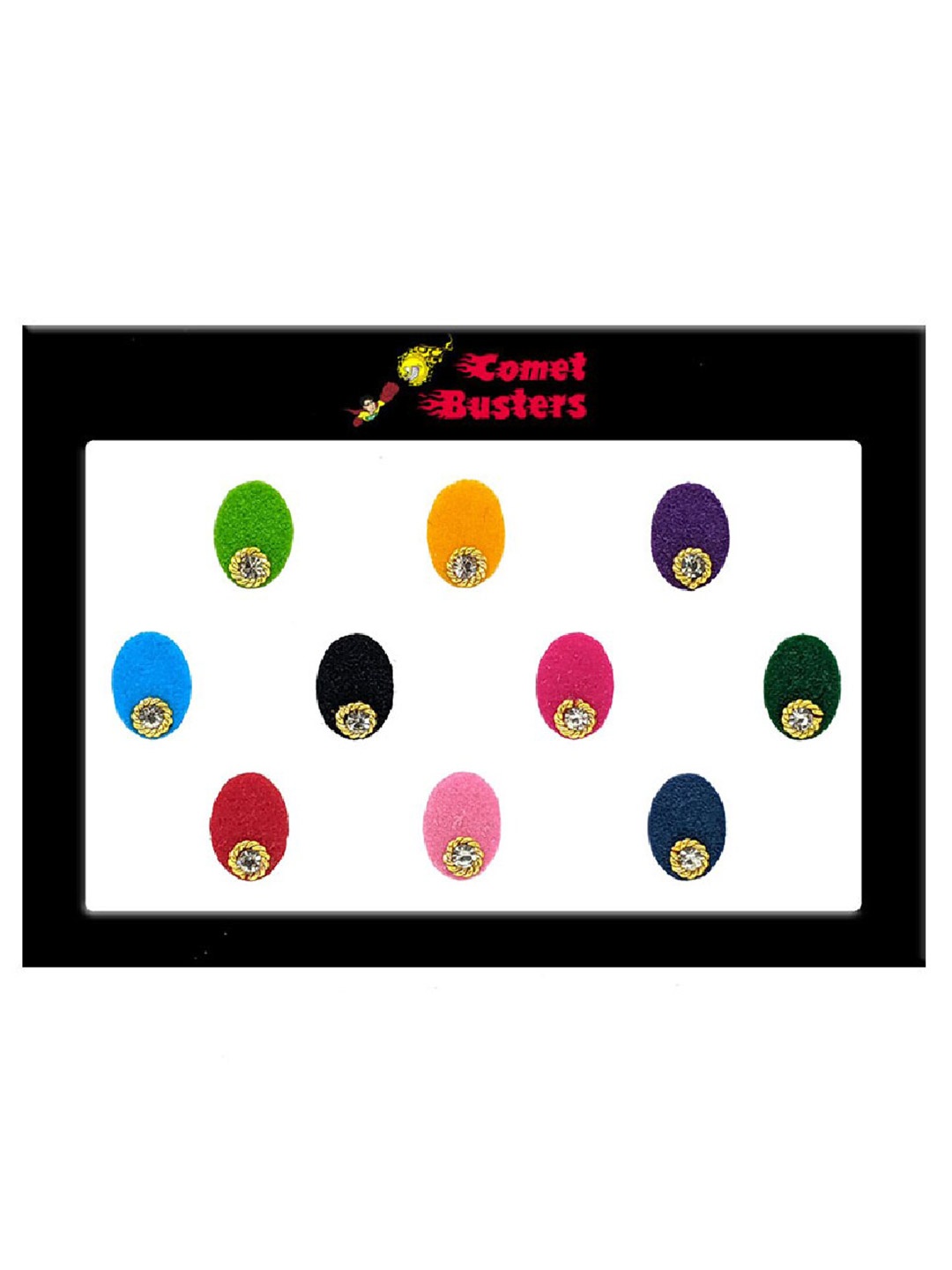 

Comet Busters 10 Pcs Embellished Reusable Oval Designer Bindis - Multicoloured, Multi