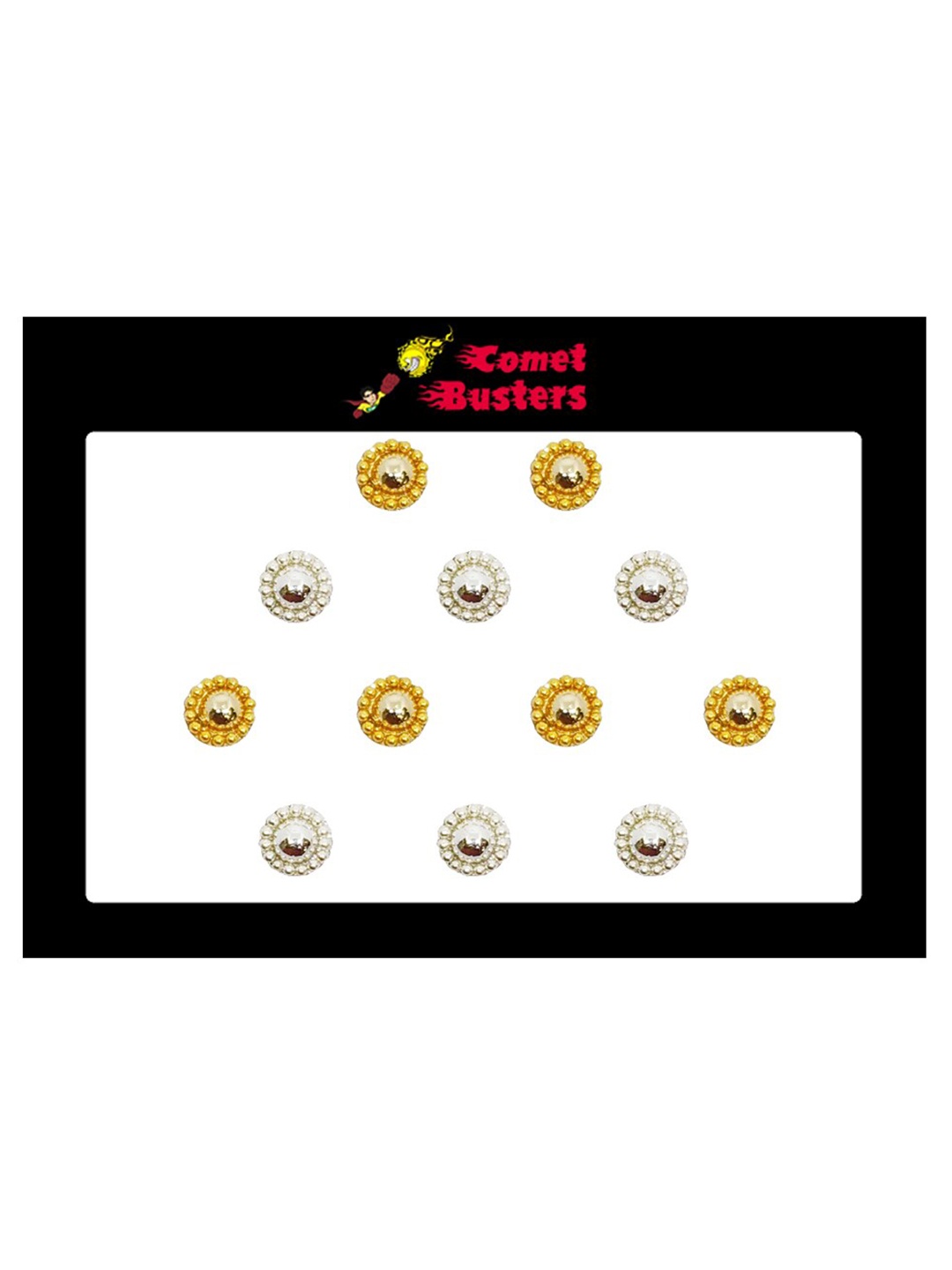 

Comet Busters 12 Pcs Embellished Reusable Designer Bindis - Gold & Silver-Toned