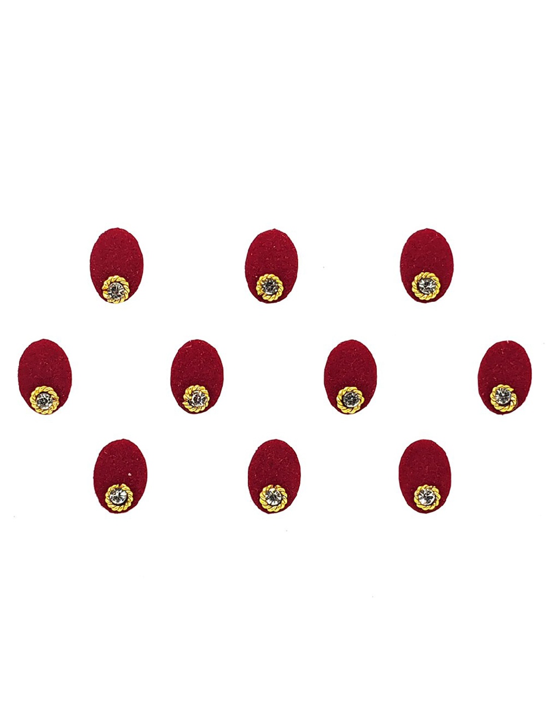 

Comet Busters 10 Pcs Embellished Reusable Designer Oval Bindis - Red