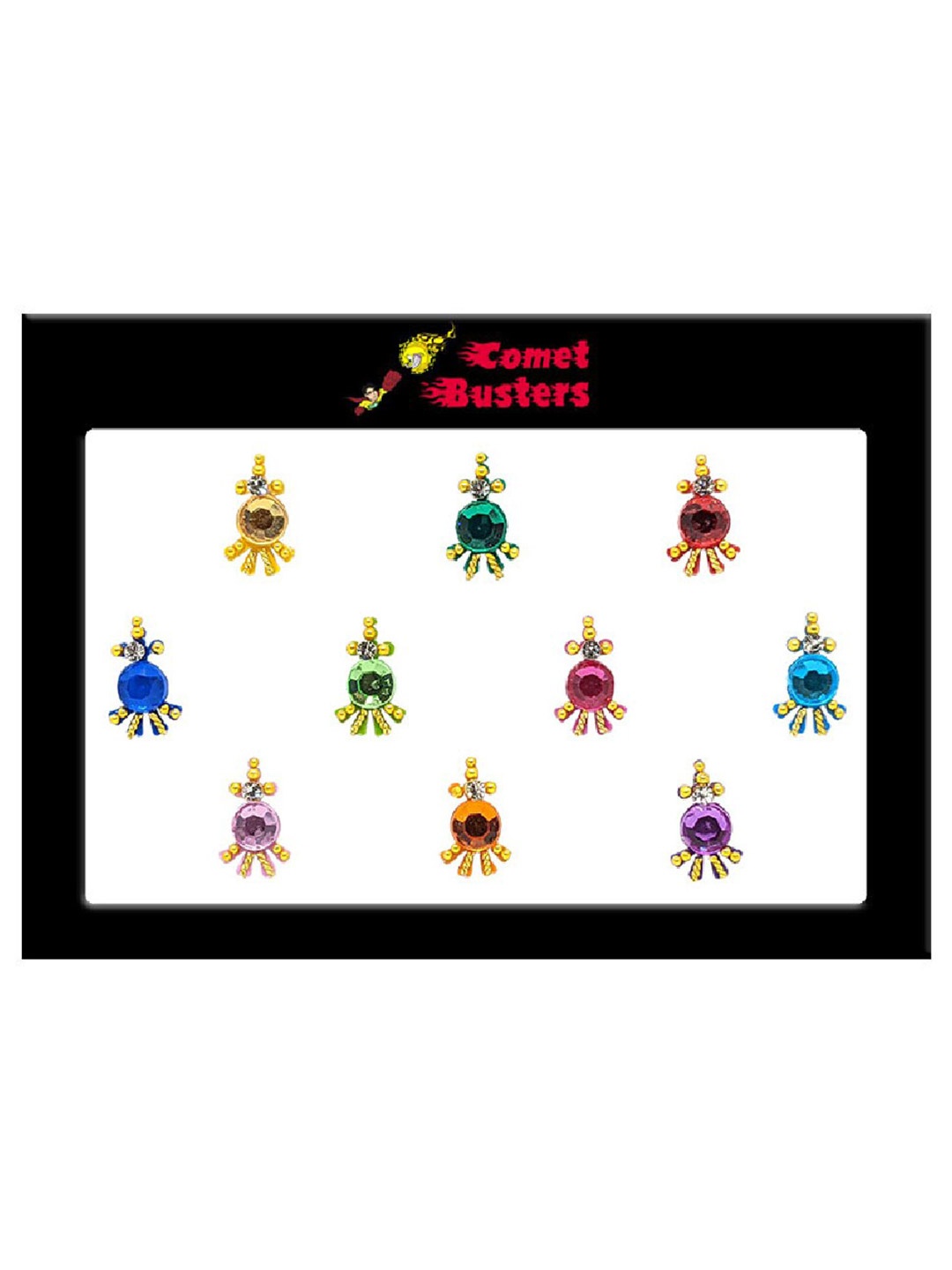 

Comet Busters 10 Pcs Embellished Reusable Designer Bindis - Multicoloured, Multi