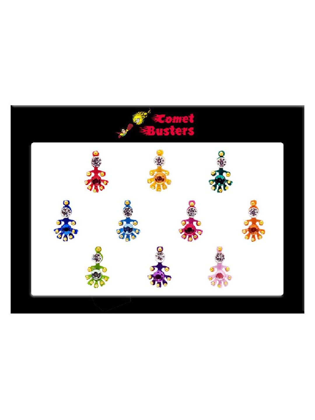 

Comet Busters 10 Pcs Embellished Reusable Designer Bindis - Multicoloured, Multi